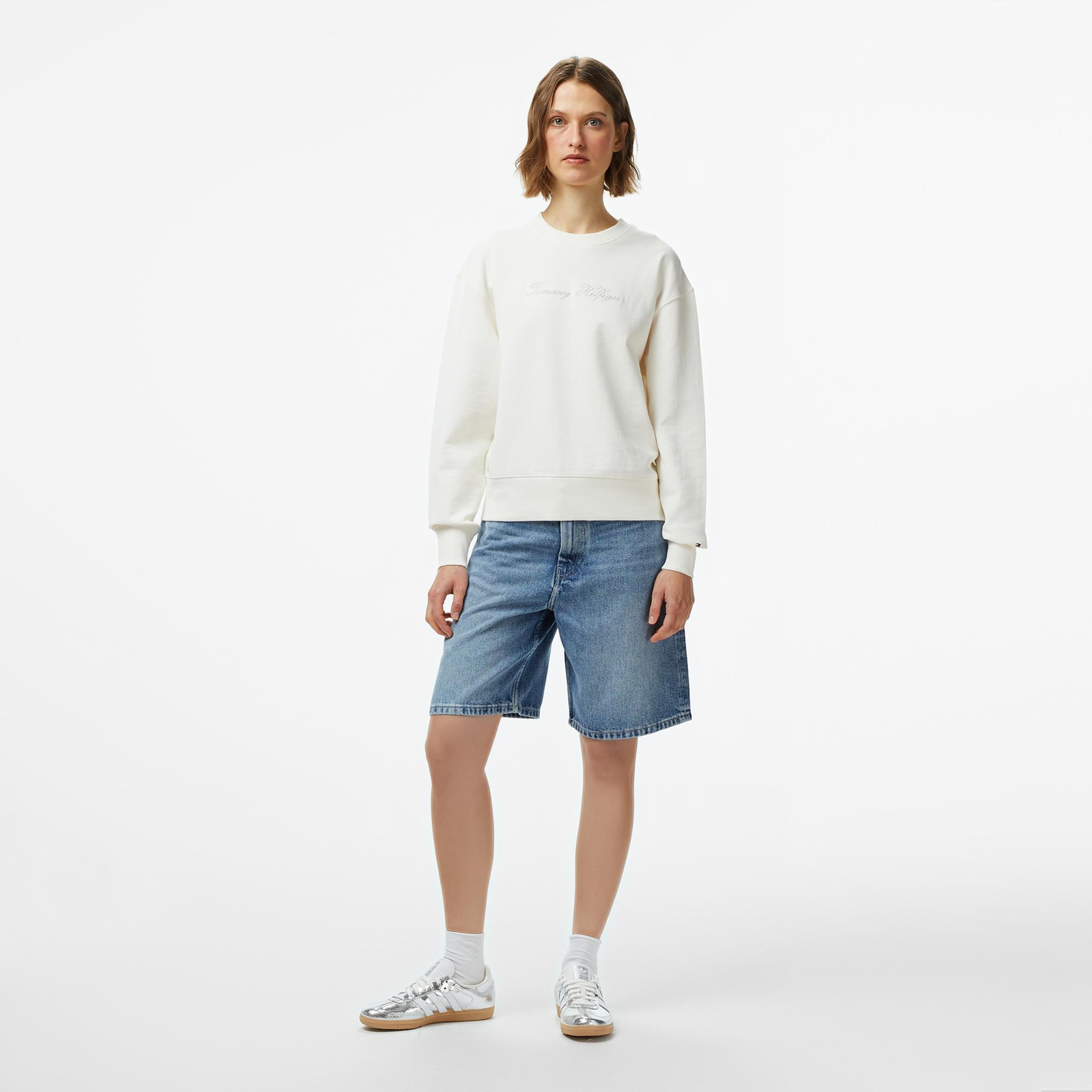Tommy Hilfiger Lurex Script Regular Kadın Beyaz Sweatshirt