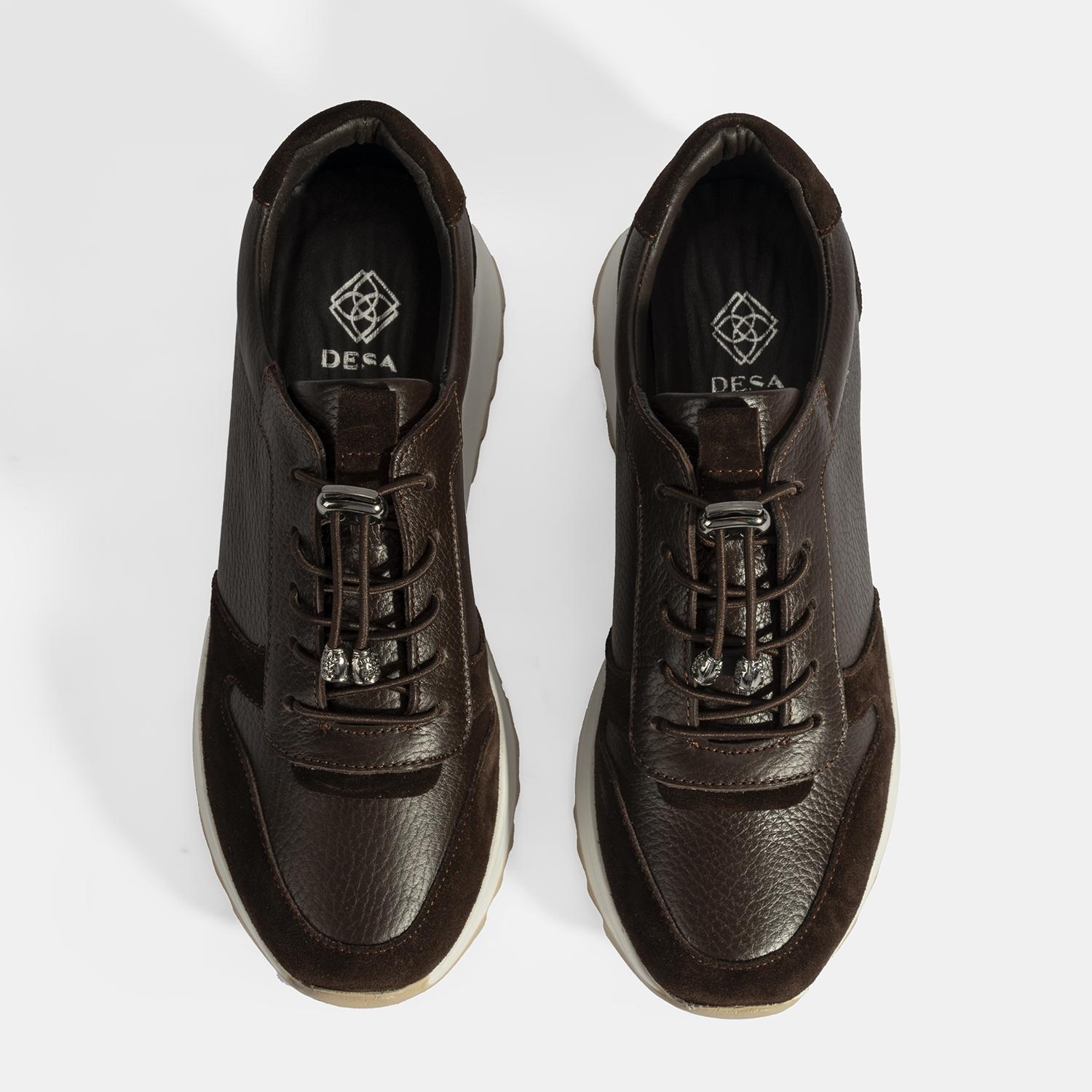 Kadın Kahve Bağcıklı Deri Spor Ayakkabı