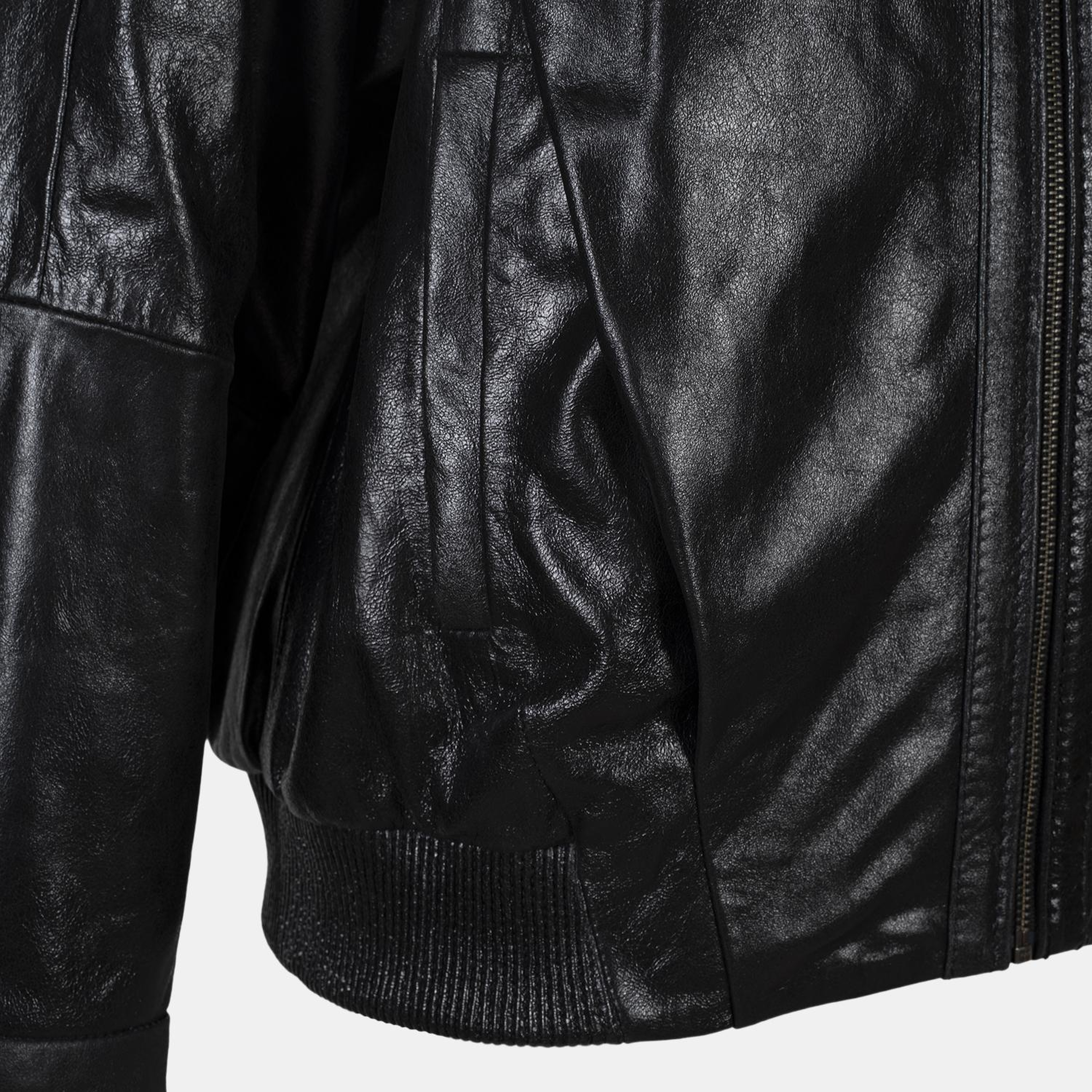 Kadın Siyah Gömlek Yakalı Deri Bomber Ceket