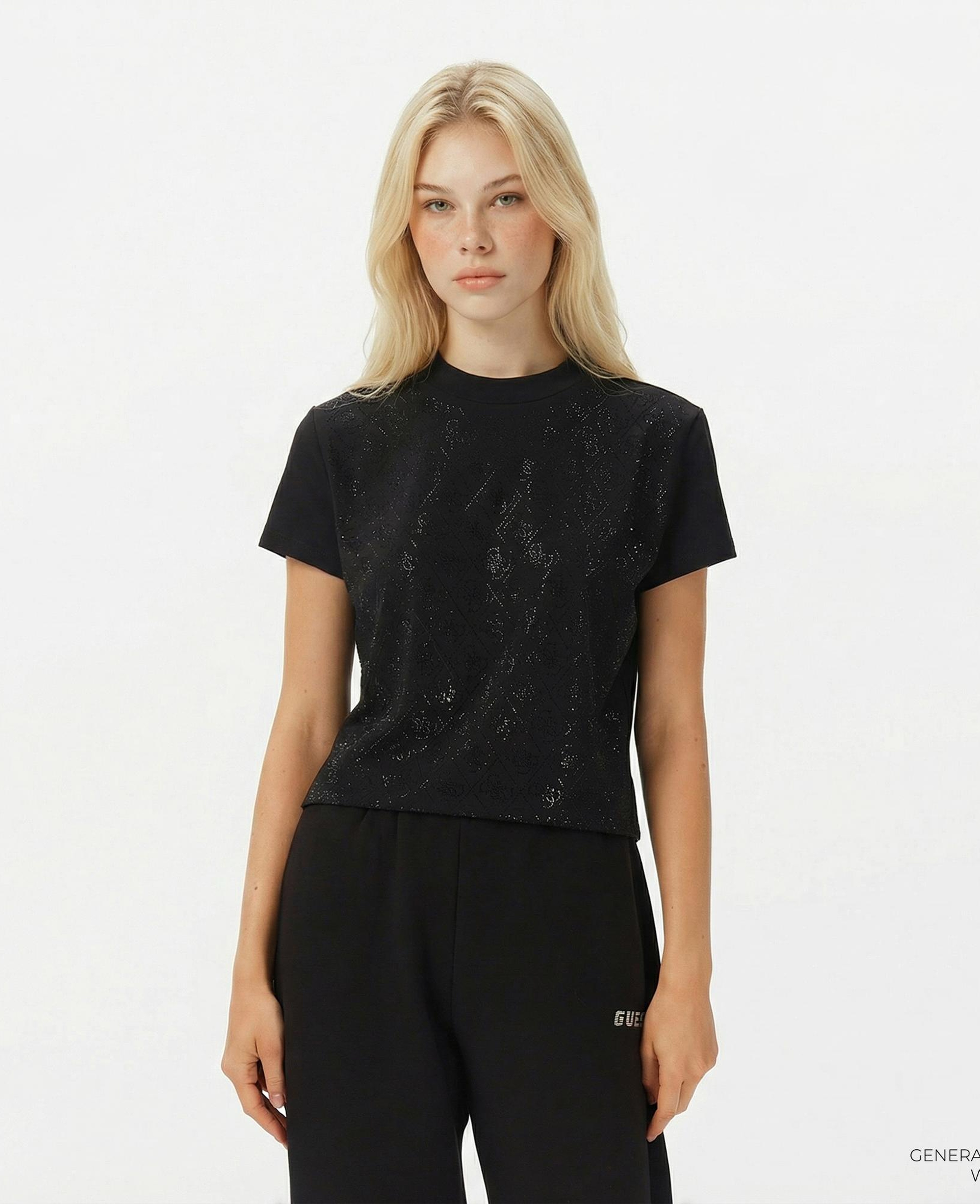 Guess Mock Slim Fit Kadın Siyah T-Shirt