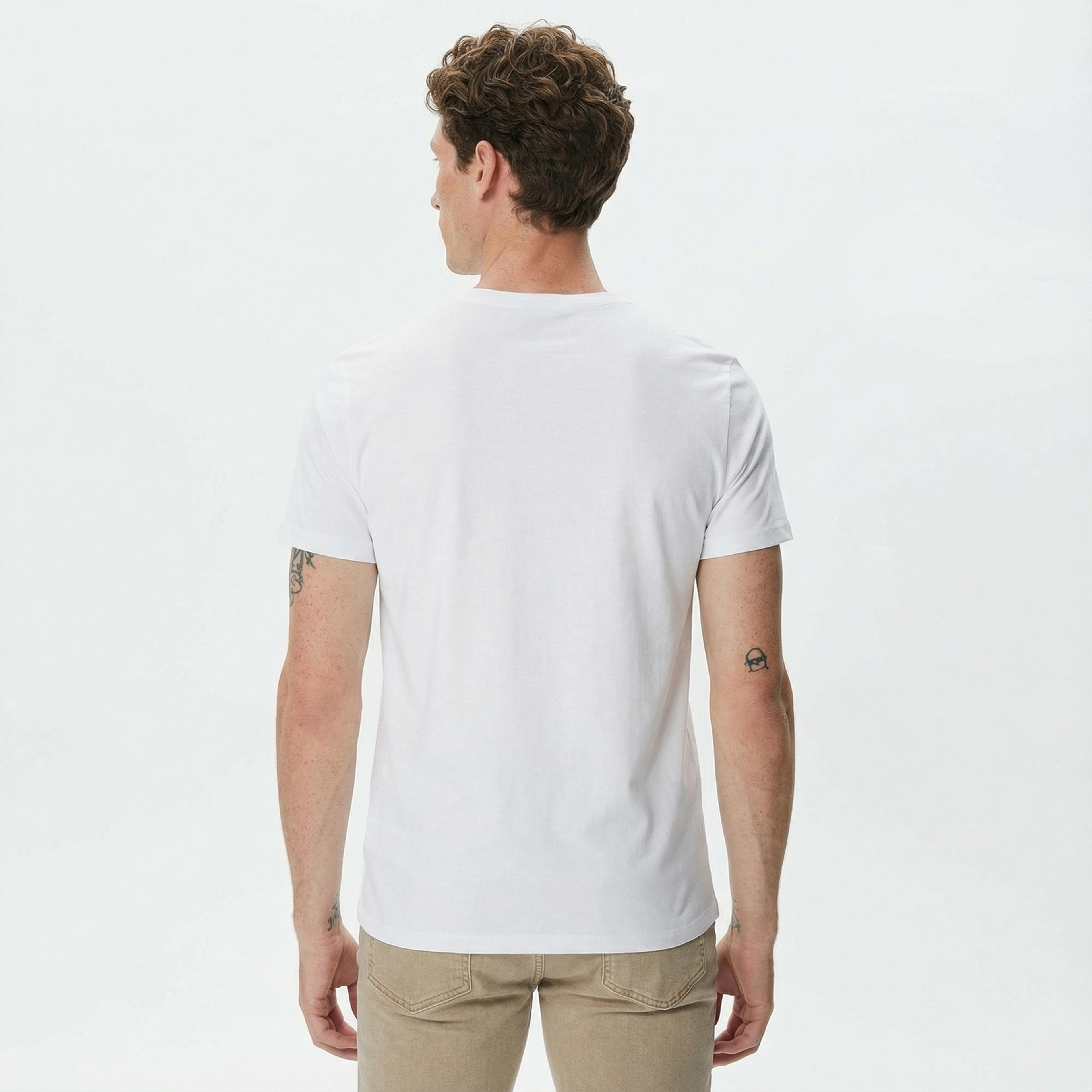 Guess Original Logo Mid Organic Stream Jersey Erkek Beyaz T-Shirt