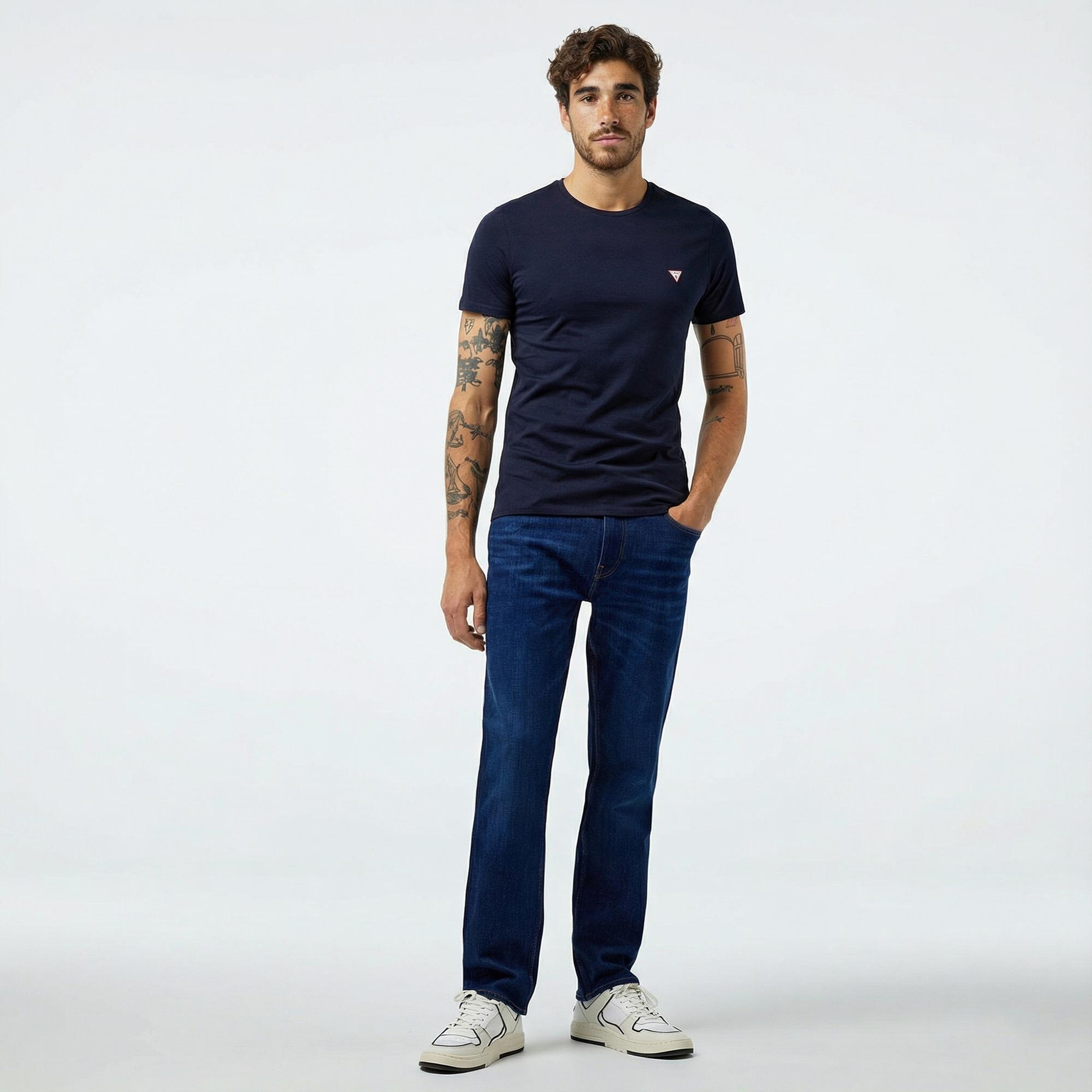 Guess Mid Organic Stream Jersey Erkek Lacivert T-Shirt