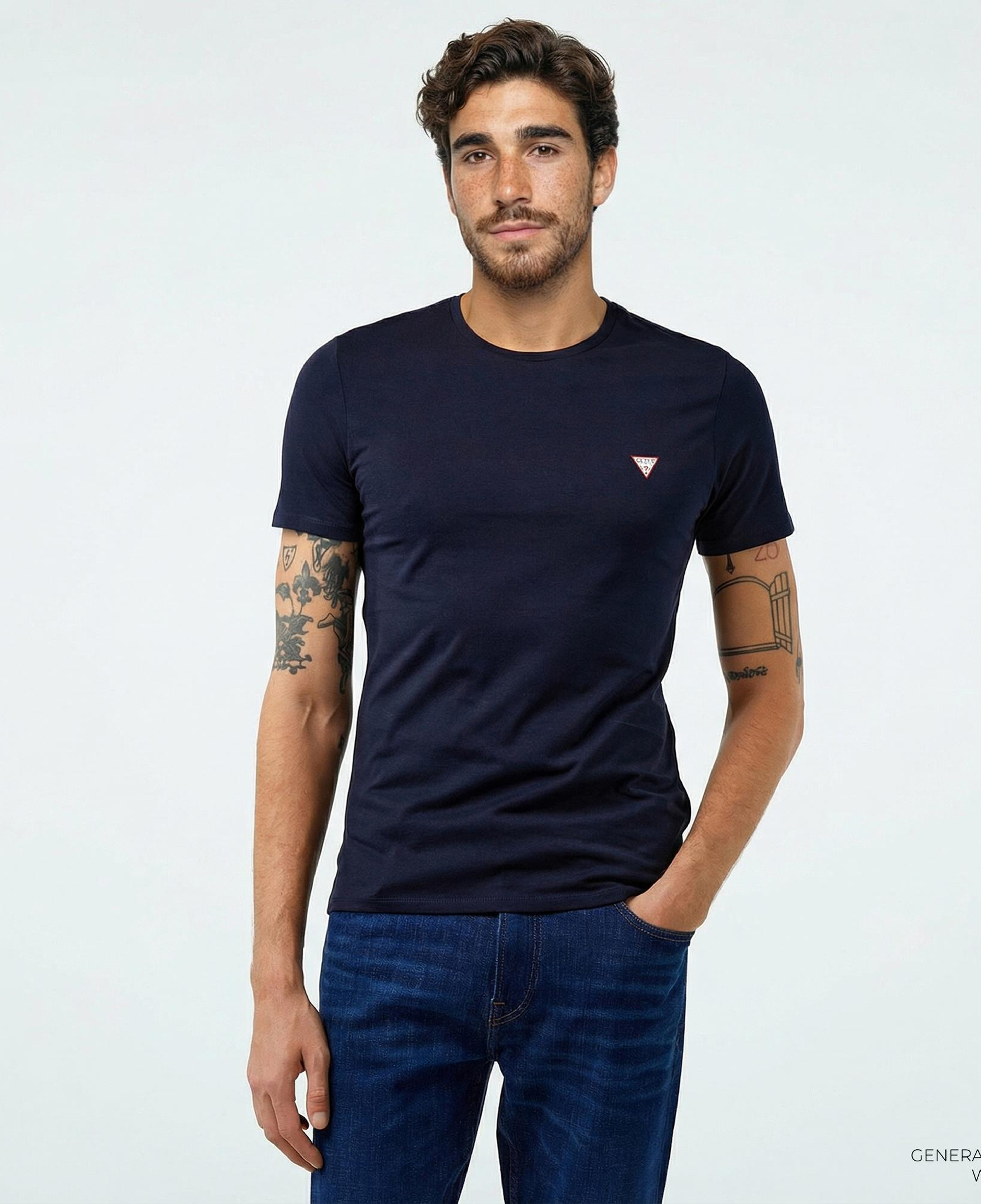 Guess Mid Organic Stream Jersey Erkek Lacivert T-Shirt