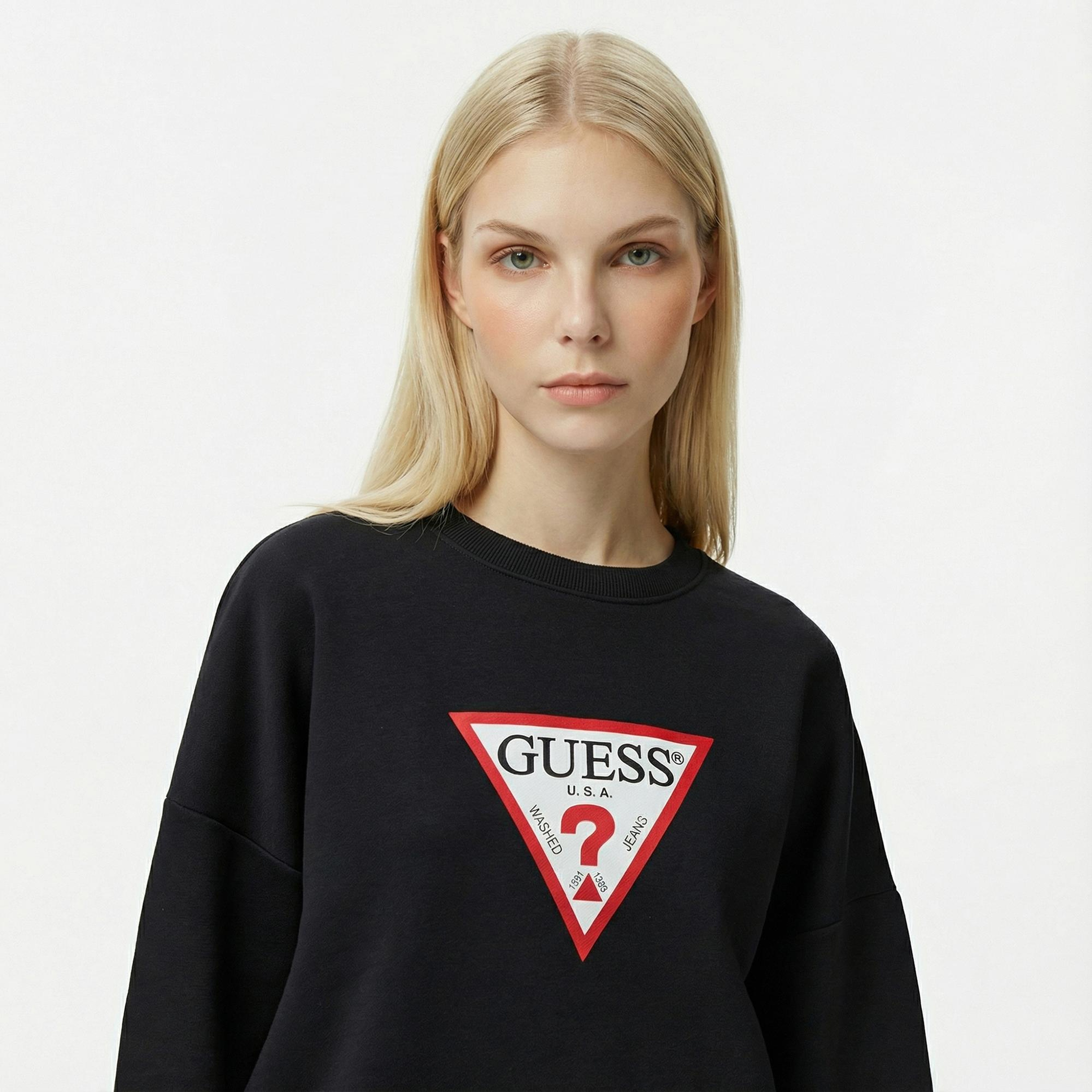 Guess Iconic Tria Kadın Siyah Sweatshirt