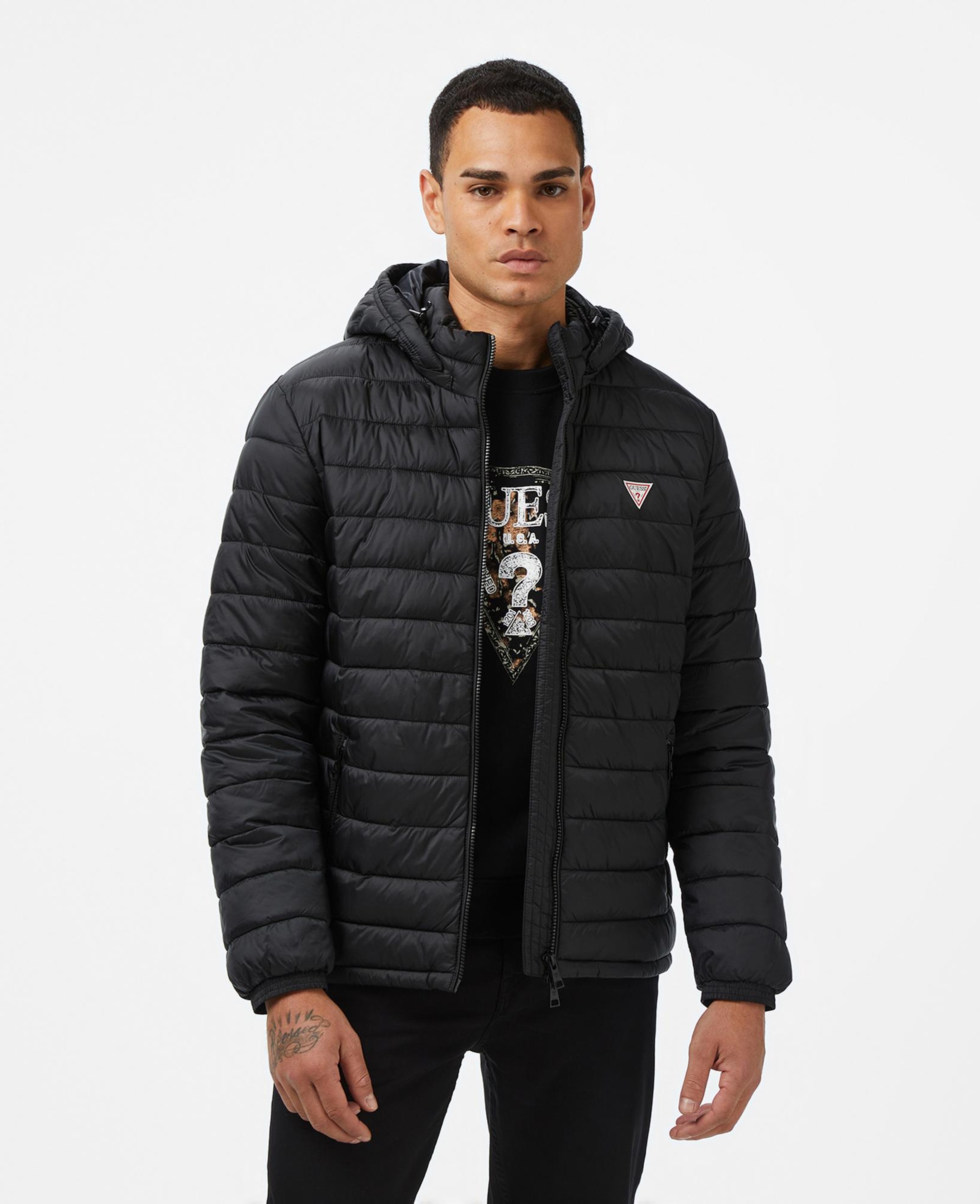 Guess Hooded Puffer Erkek Siyah Mont