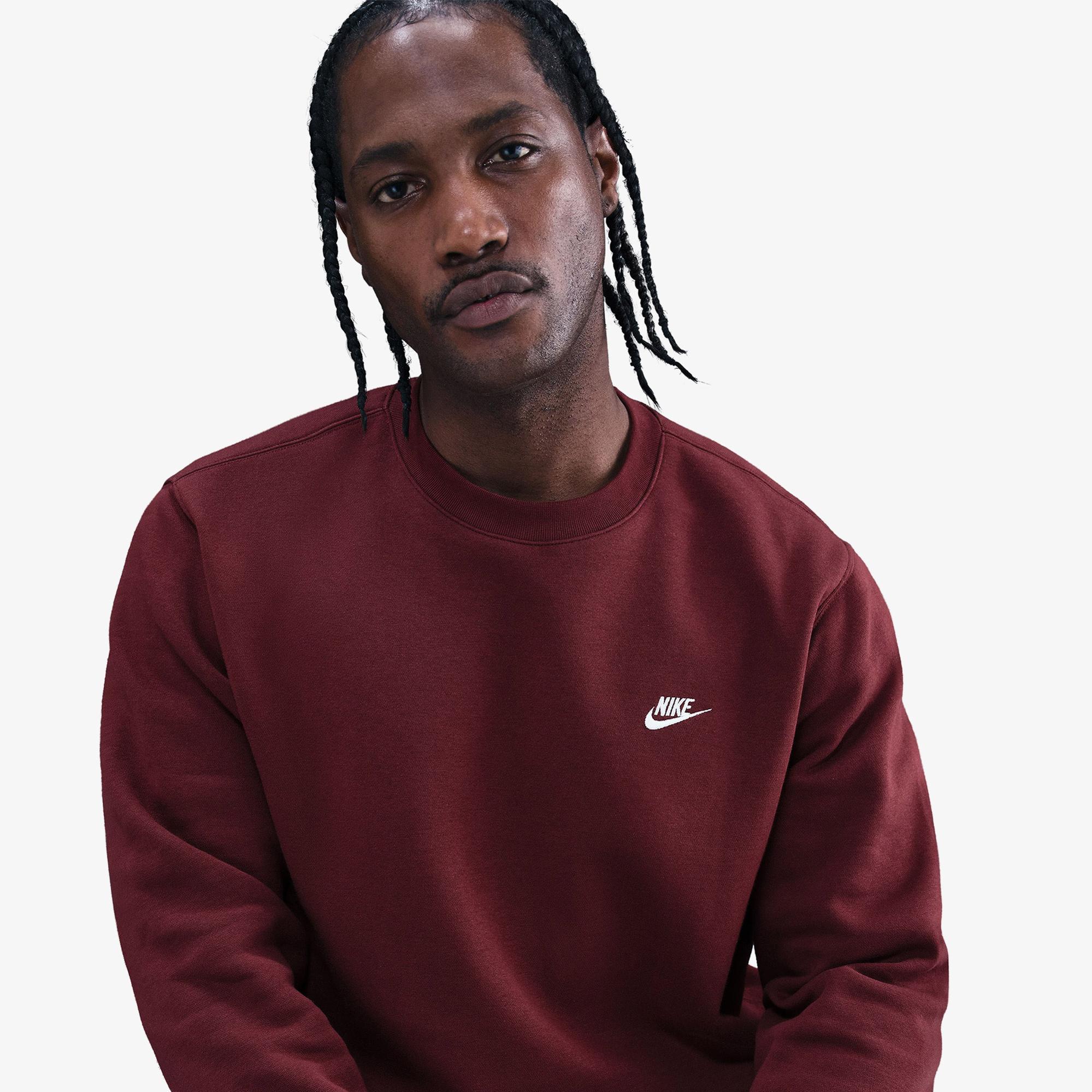 Nike Club Fleece Crew Erkek Bordo Sweatshirt