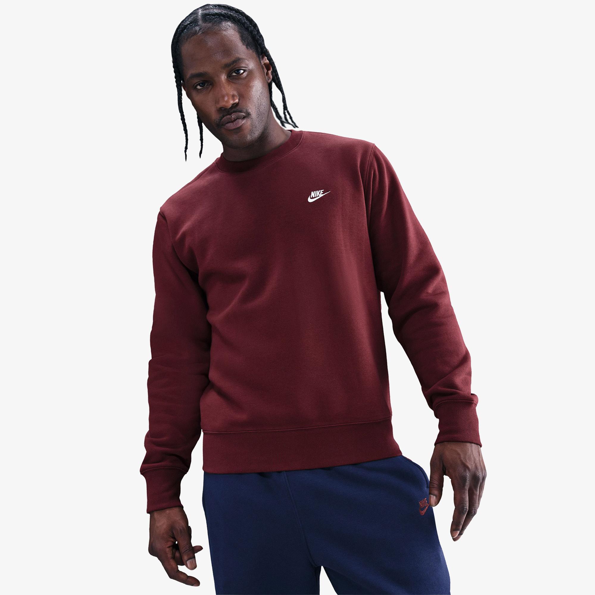 Nike Club Fleece Crew Erkek Bordo Sweatshirt