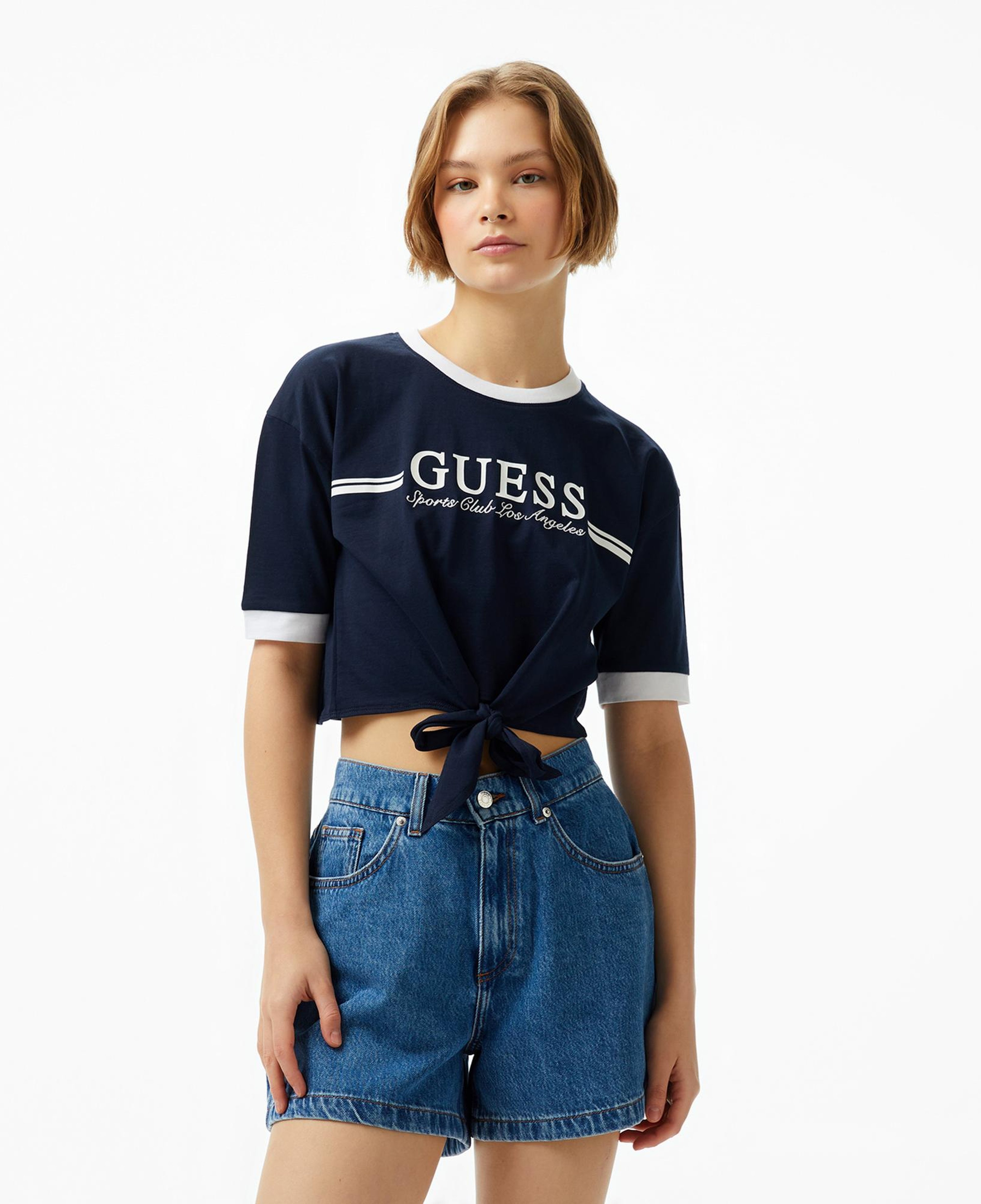 Guess Knot Mid Organic Stream 180 Kadın Lacivert T-Shirt