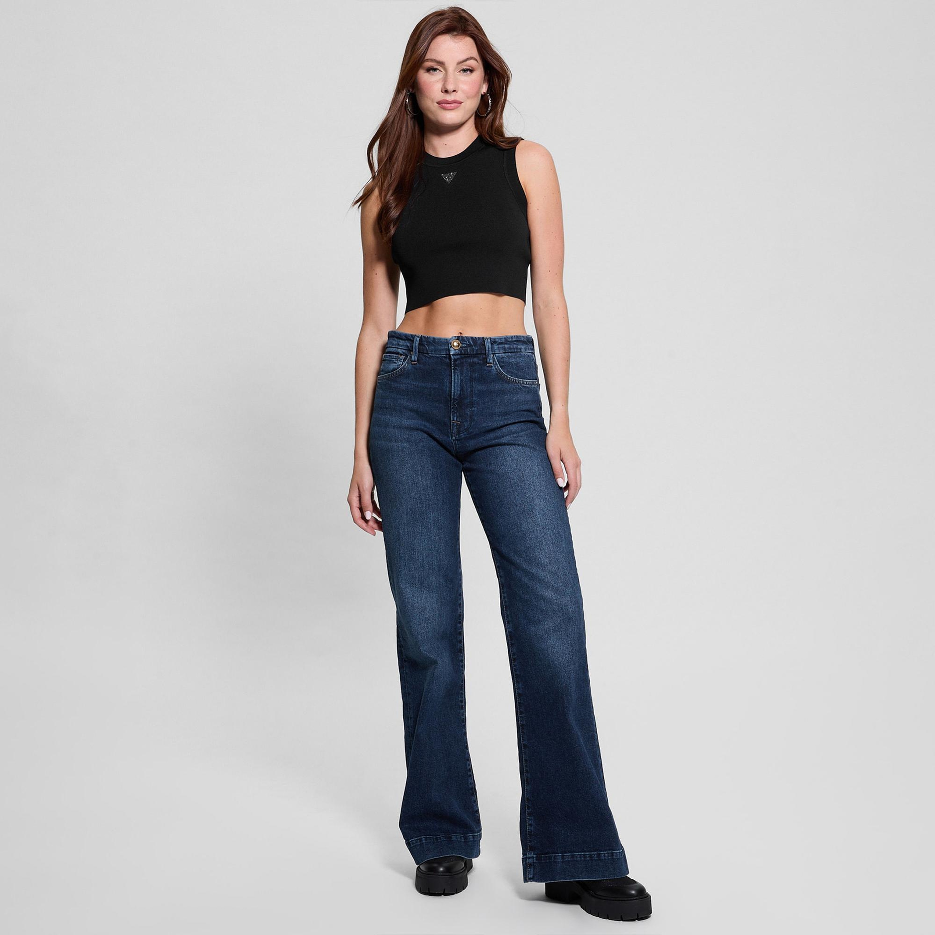 Guess Kadın Siyah Kolsuz T-Shirt