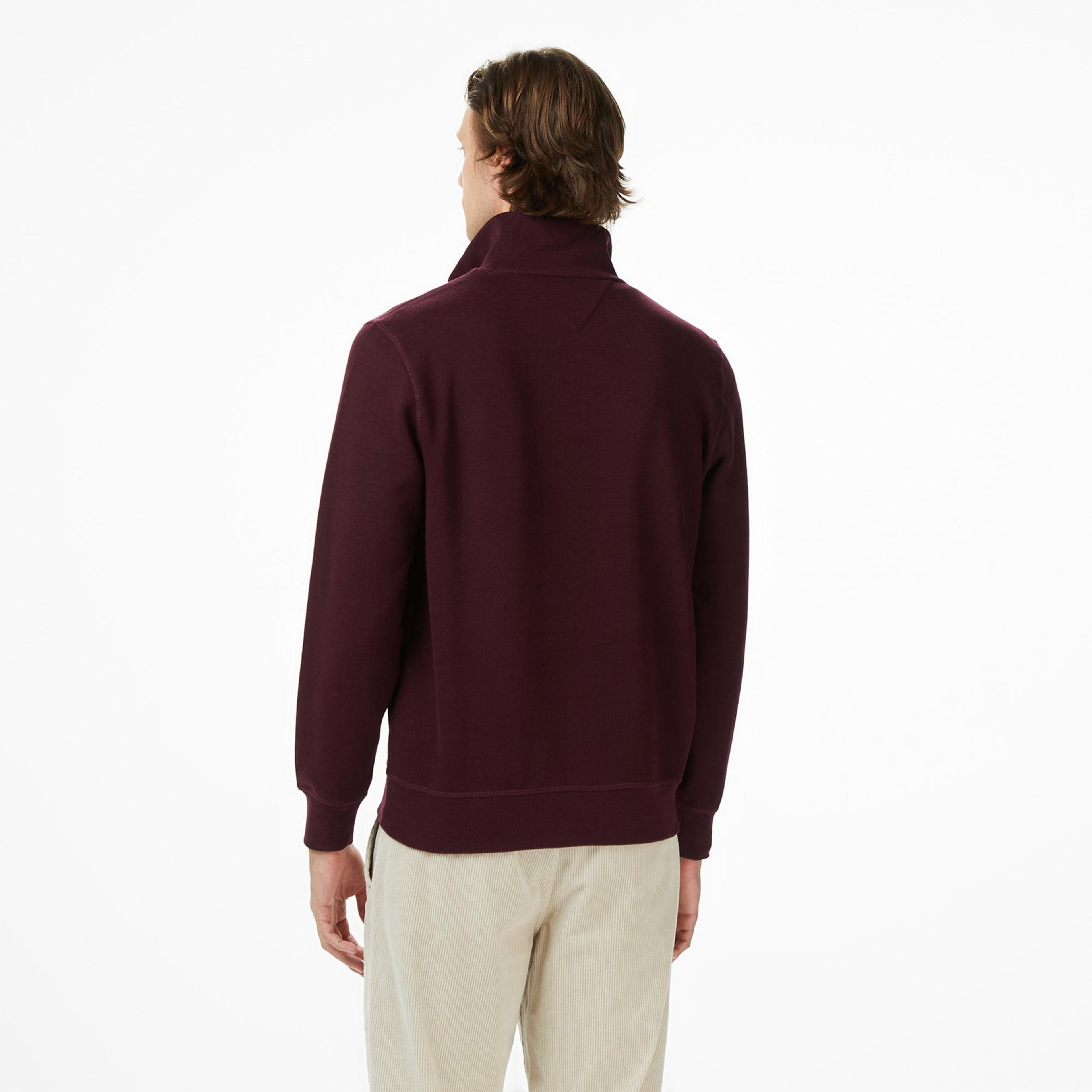 Tommy Hilfiger Essential Fleece 1/4 Erkek Yarım Fermuarlı Bordo Sweatshirt