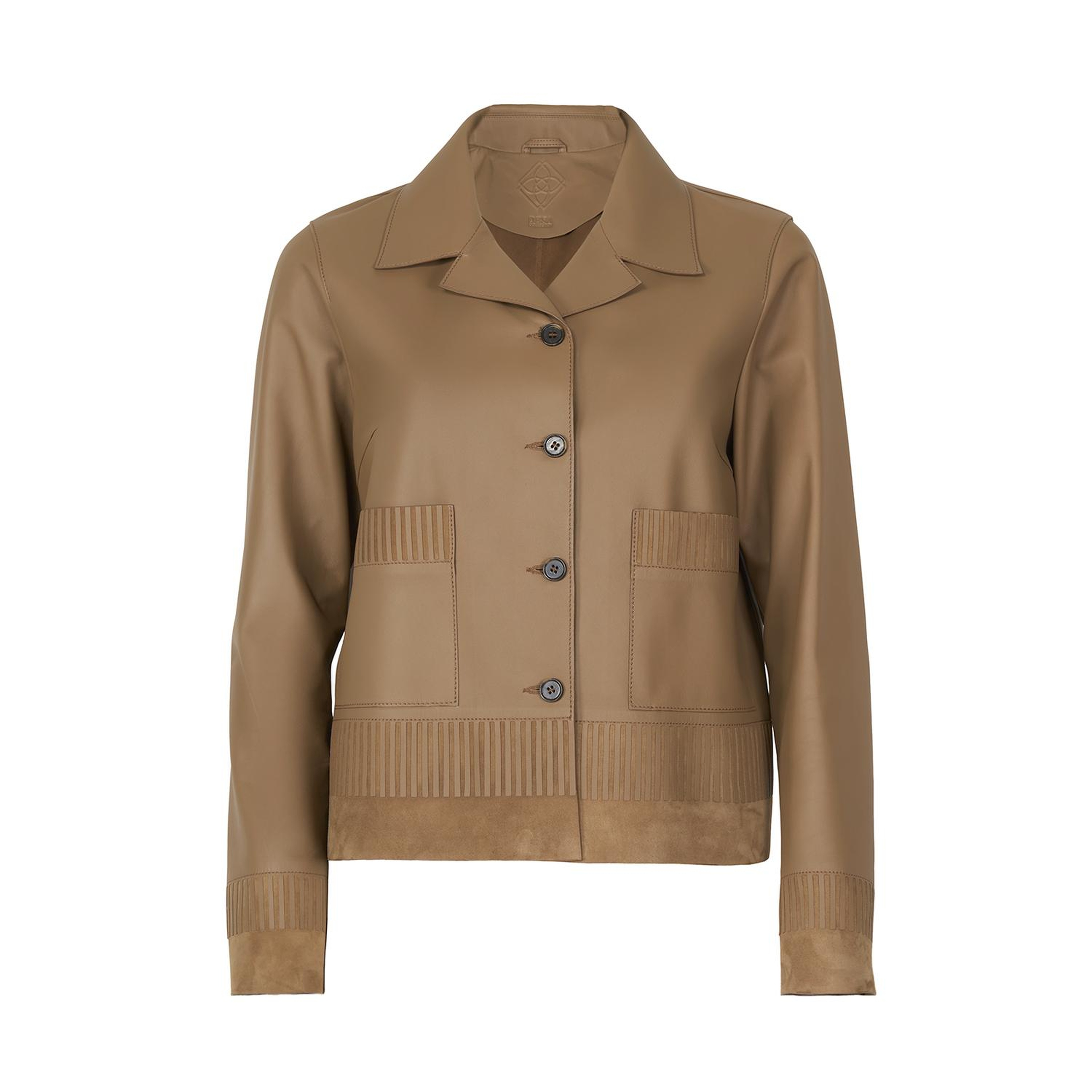 Kadın Açık Kahve Kısa Gömlek Yaka Deri Ceket