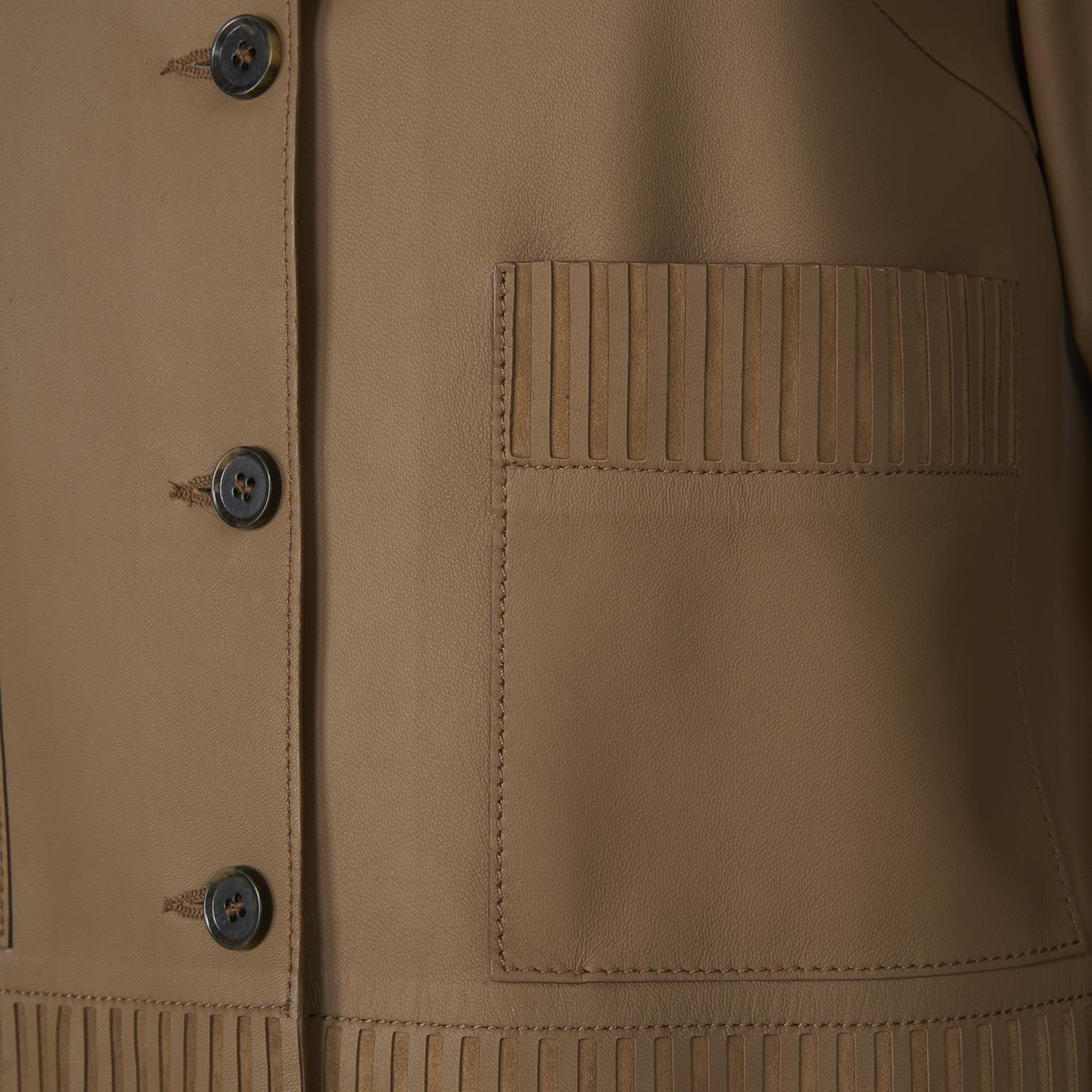 Kadın Açık Kahve Kısa Gömlek Yaka Deri Ceket