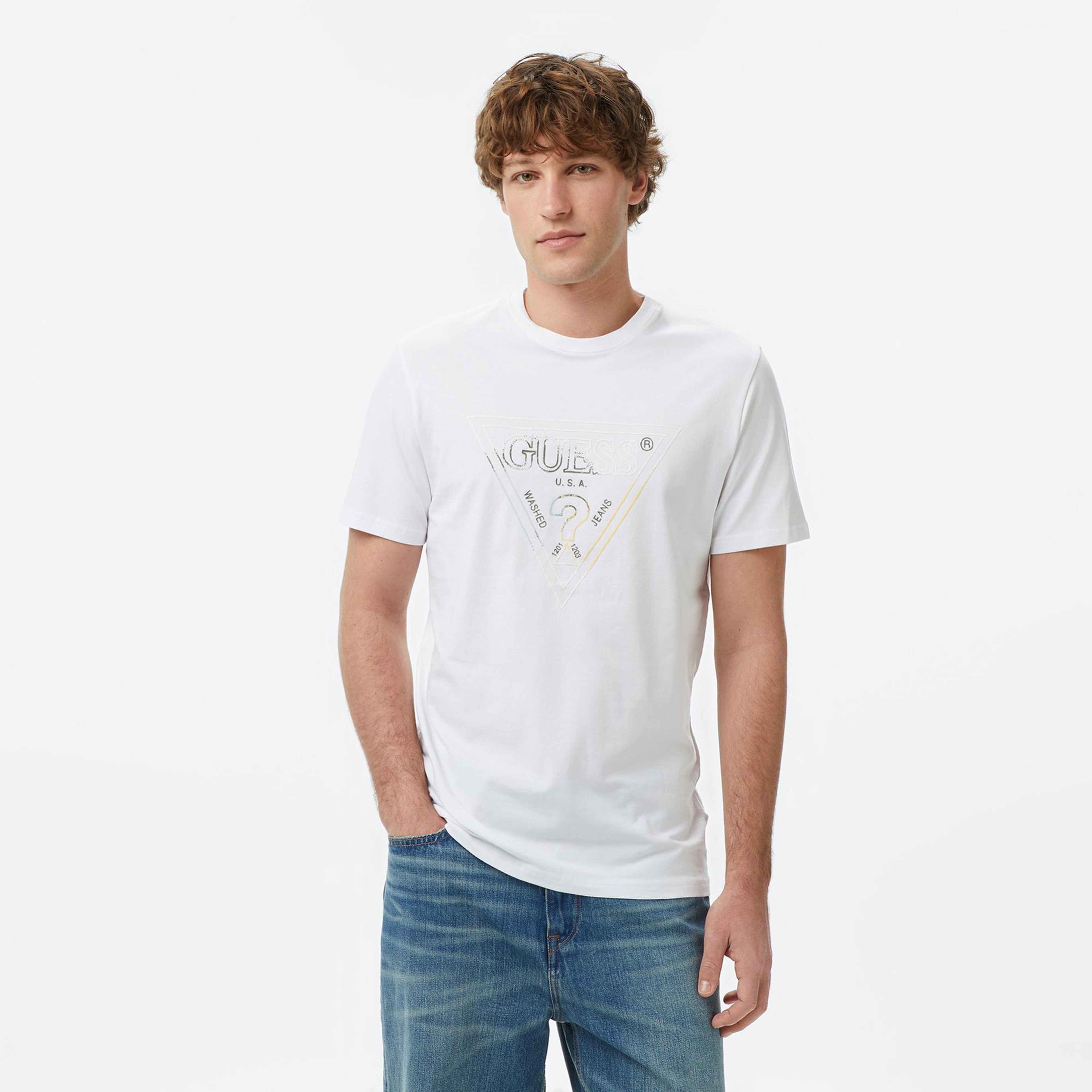 Guess Slim Fit Erkek Beyaz T-Shirt