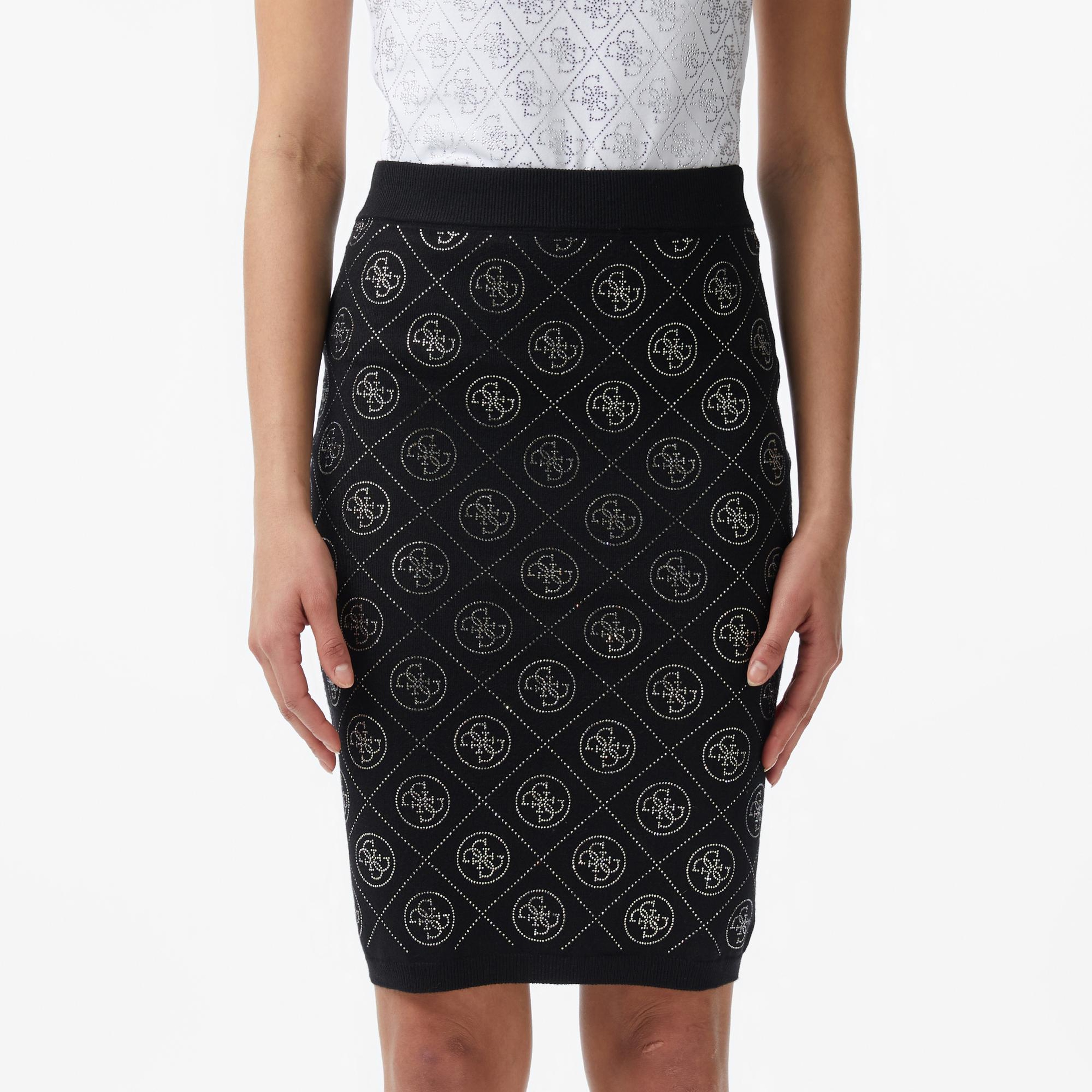 Guess Rhinestones Yün Karışımlı Kalem Fit Kadın Siyah Etek