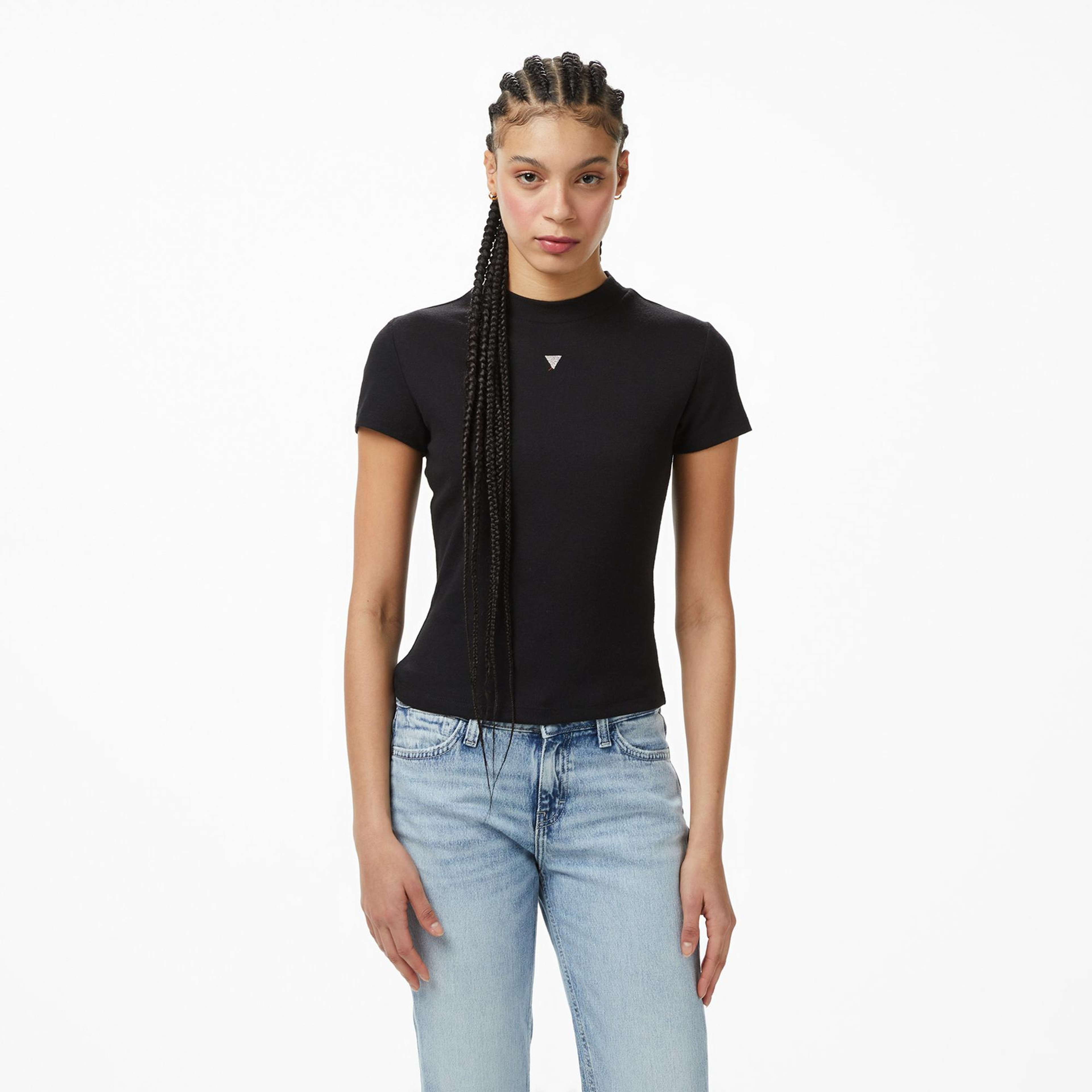 Guess Mock Yün Ipek Karışımlı Top Kadın Siyah T-Shirt