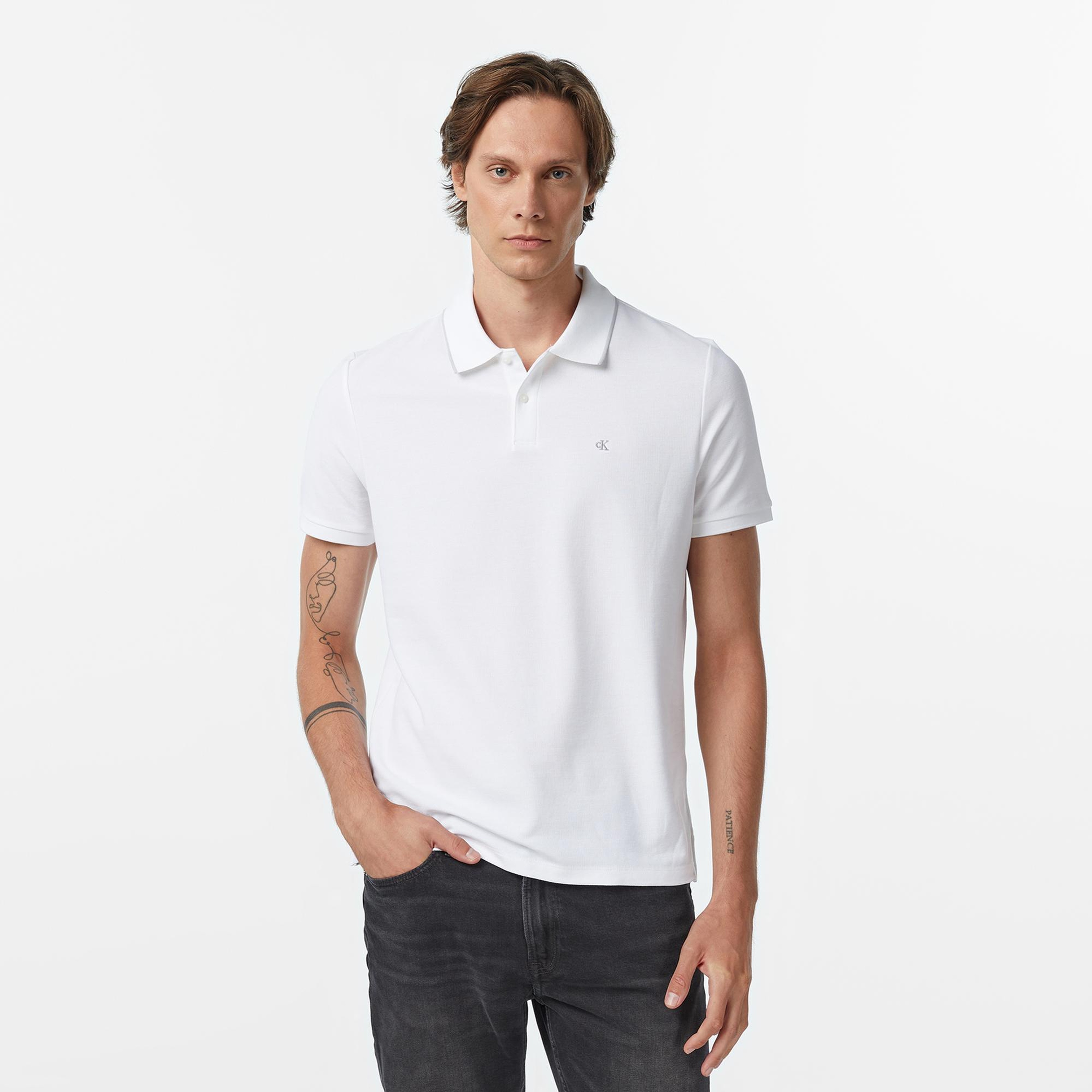 Calvin Klein Refined Pique Tipped Classic Erkek Beyaz Polo