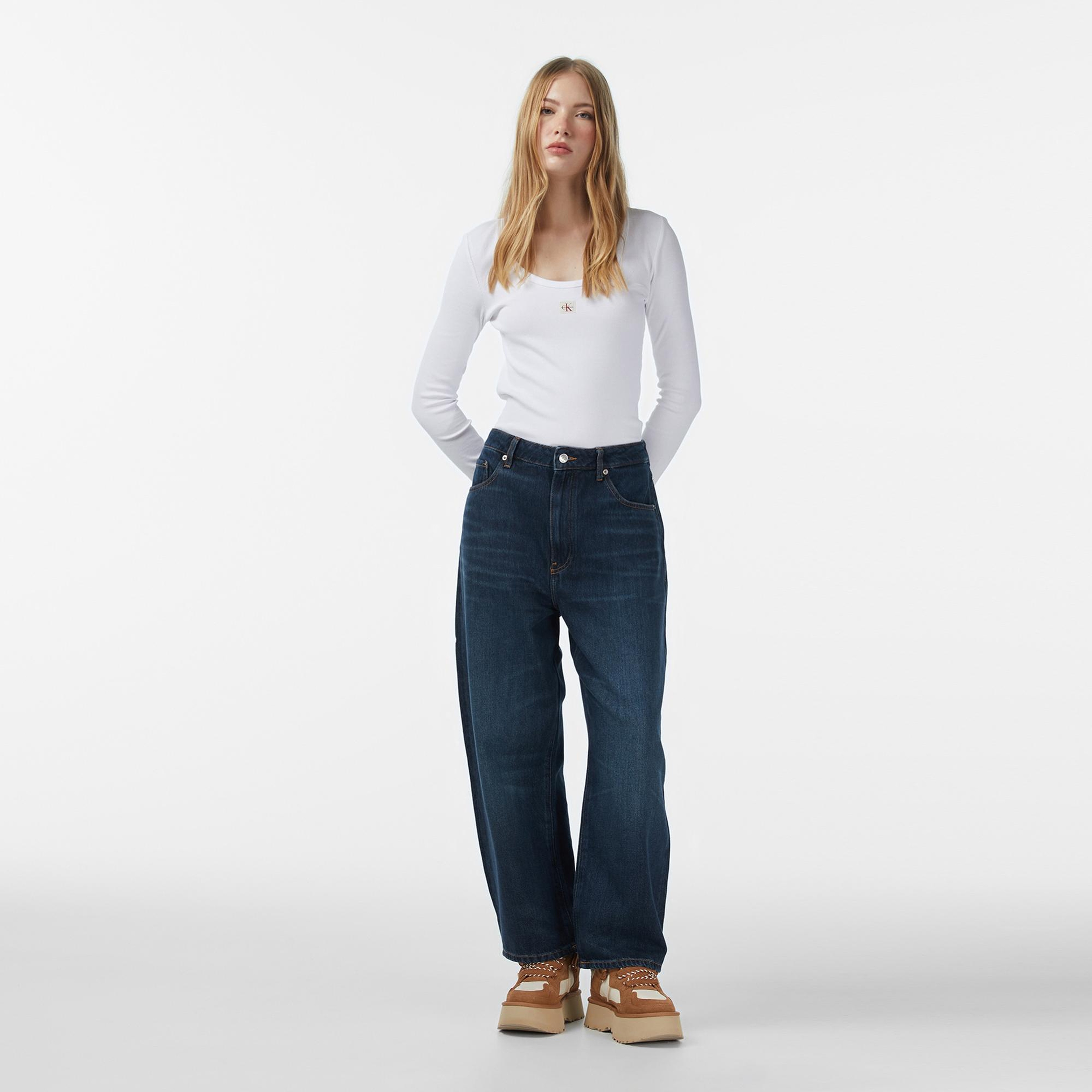 Calvin Klein Woven Label Kadın Beyaz T-Shirt