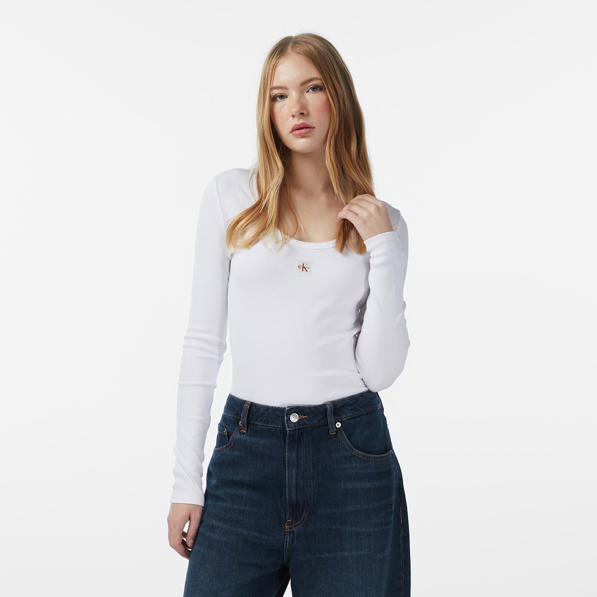 Calvin Klein Woven Label Kadın Beyaz T-Shirt