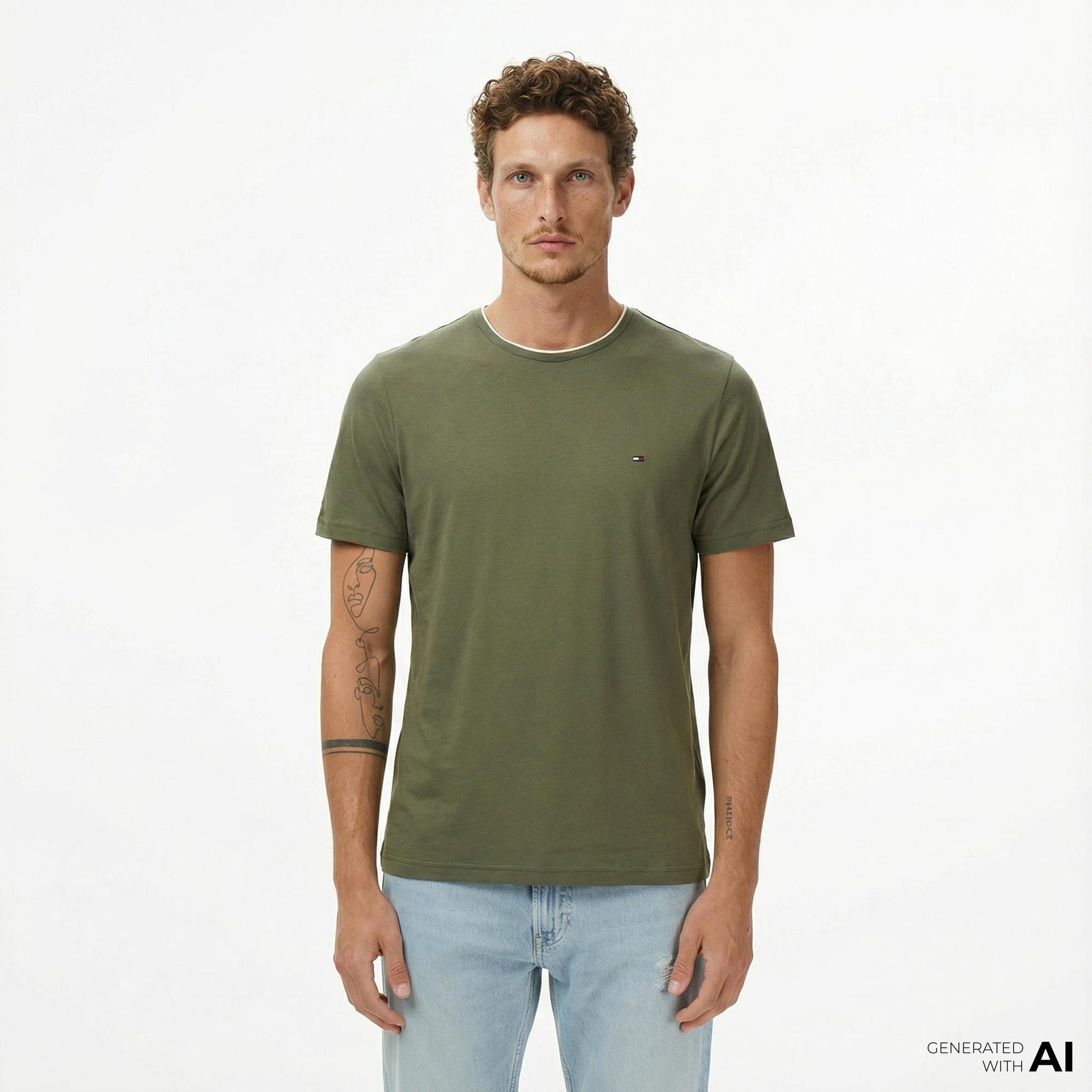 Tommy Hilfiger Cotton Modal Erkek Yeşil T-Shirt