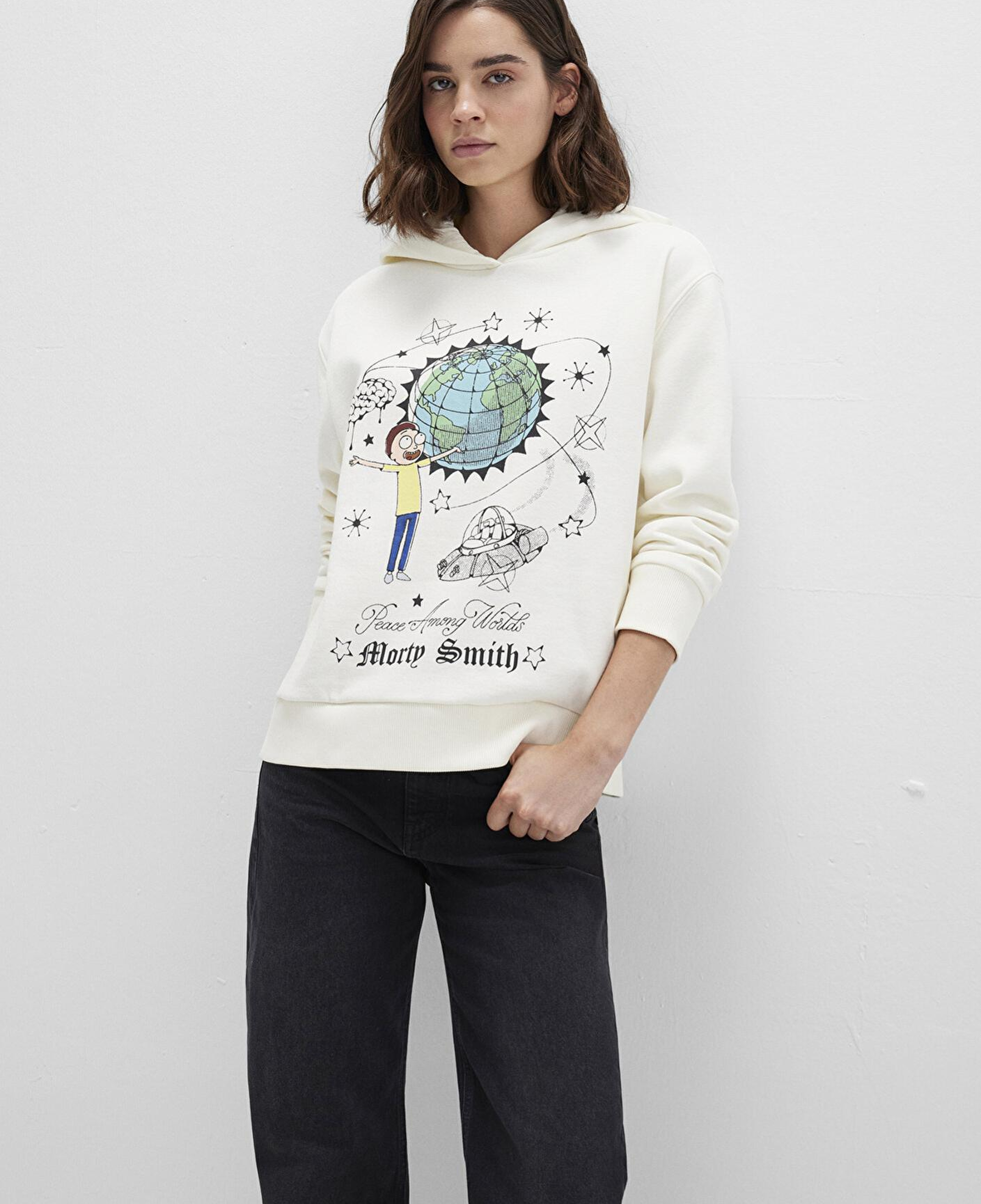 Mavi Rick And Morty Baskılı Ekru Sweatshirt 1S10468-80194