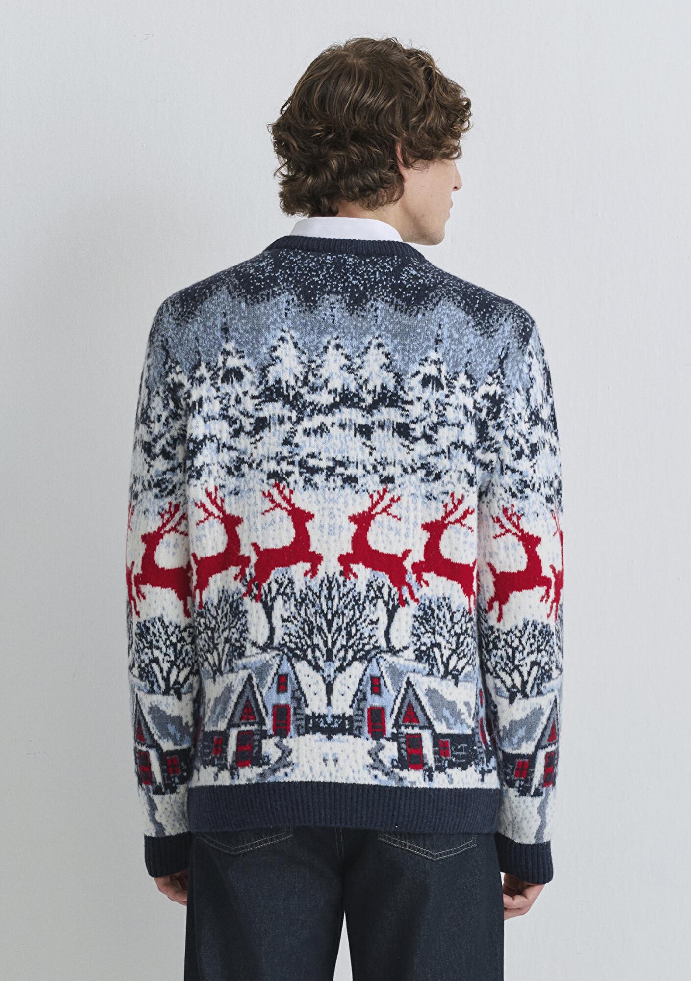 Mavi Yılbaşı Temalı Lacivert Kazak Regular Fit / Normal Kesim 0710407-70490