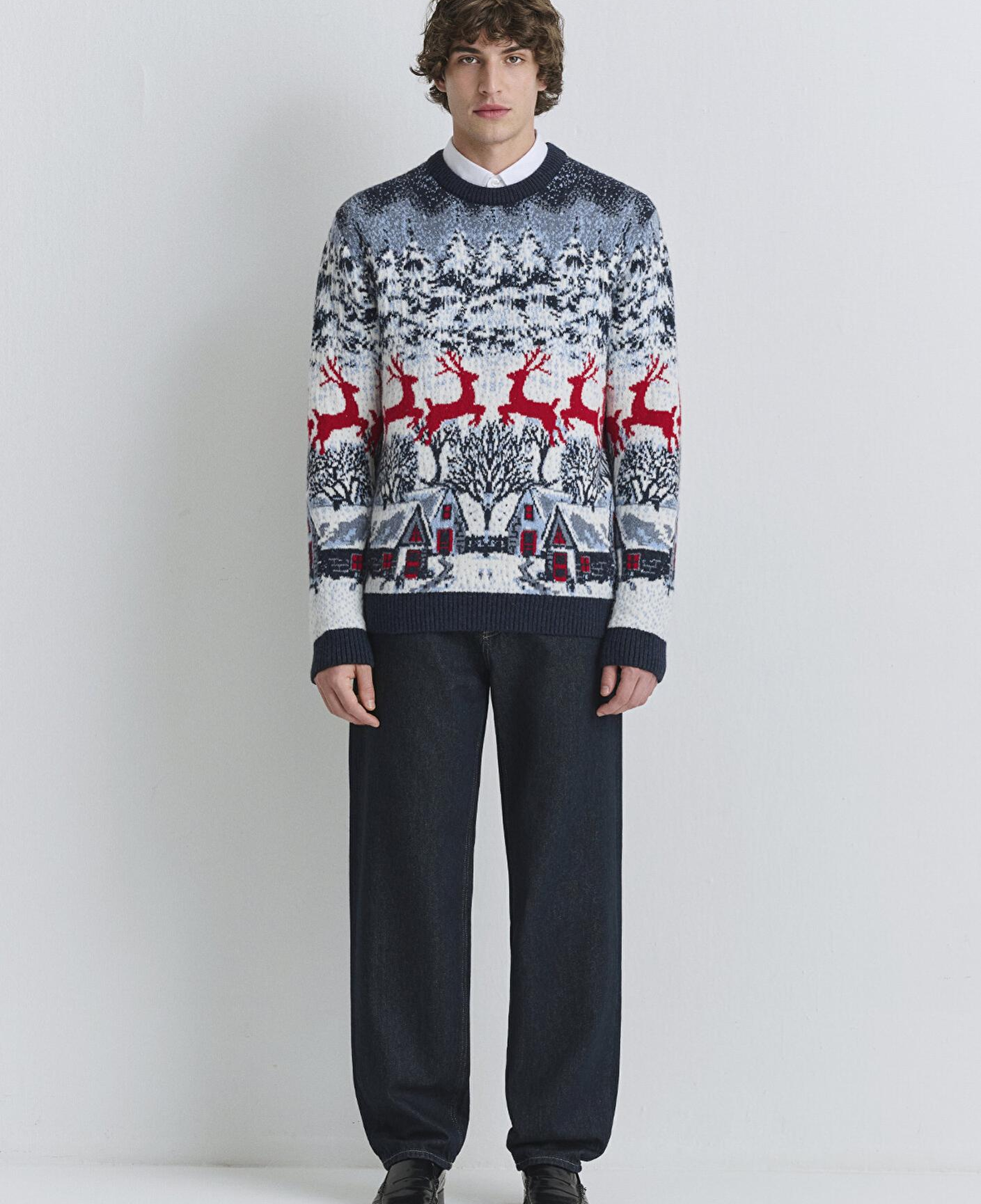 Mavi Yılbaşı Temalı Lacivert Kazak Regular Fit / Normal Kesim 0710407-70490