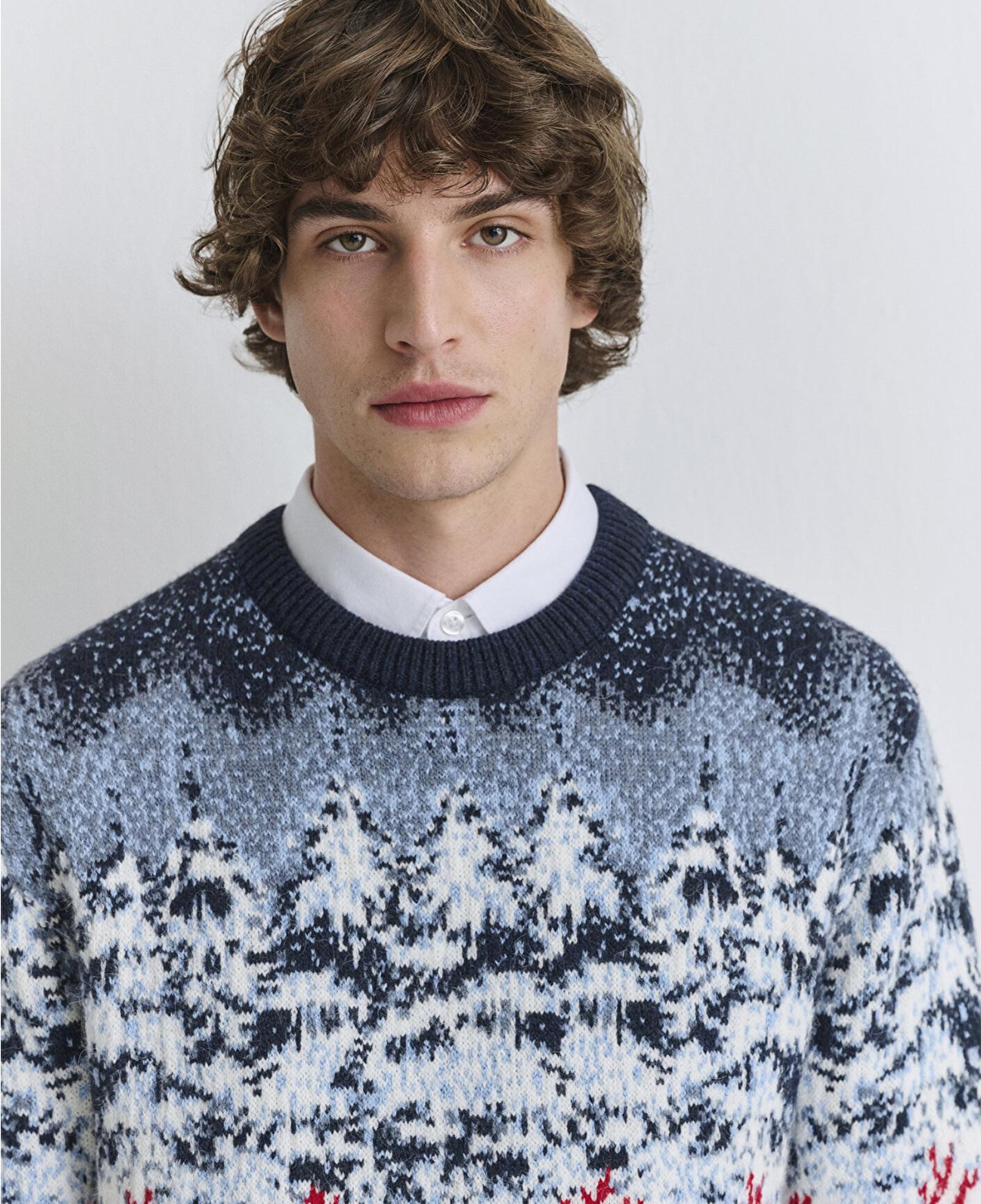 Mavi Yılbaşı Temalı Lacivert Kazak Regular Fit / Normal Kesim 0710407-70490