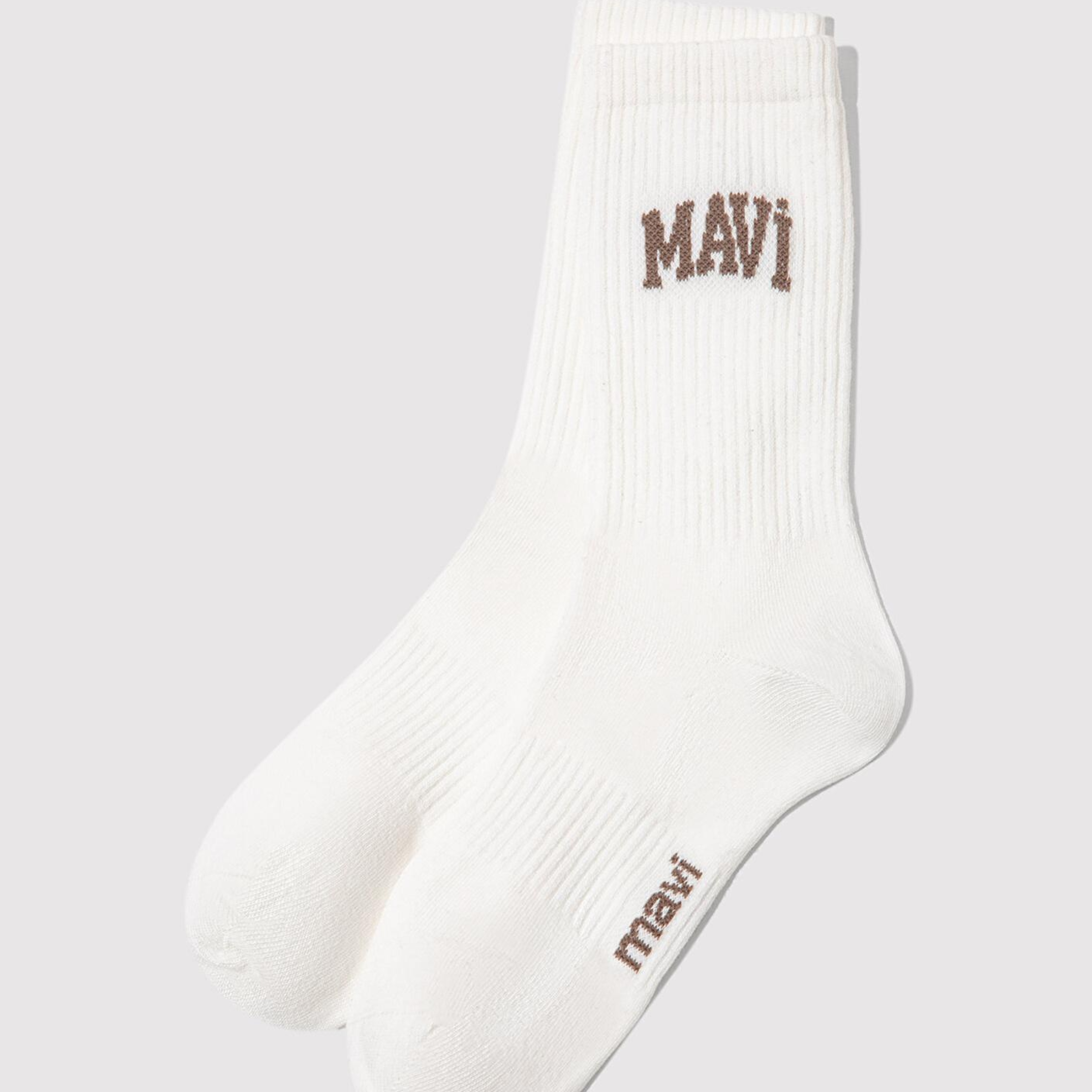 Mavi Mavi Logo Baskılı Ekru Soket Çorap 0911160-22937