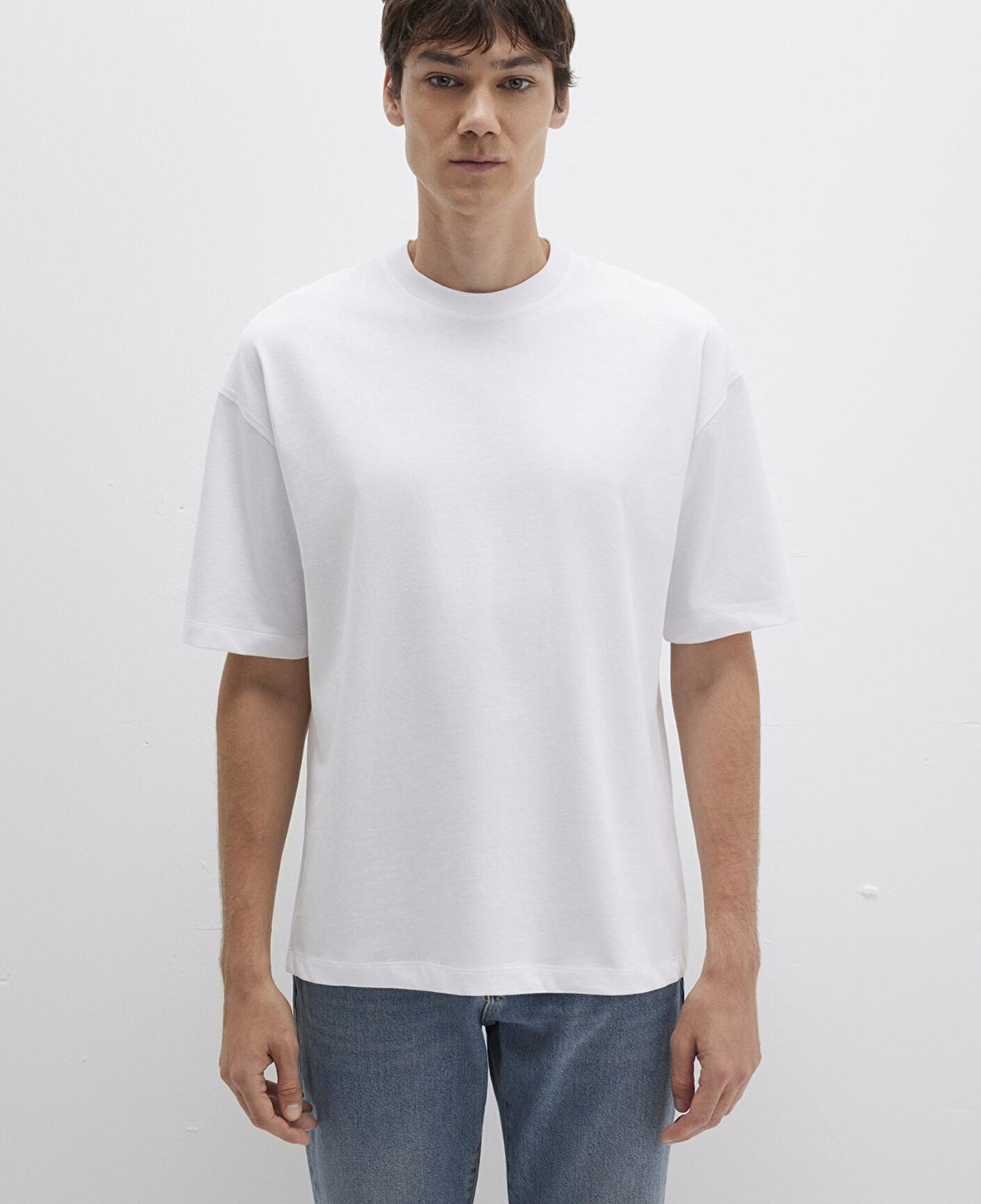 Mavi Bisiklet Yaka Beyaz Basic Tişört Oversize / Geniş Kesim 0613113-620