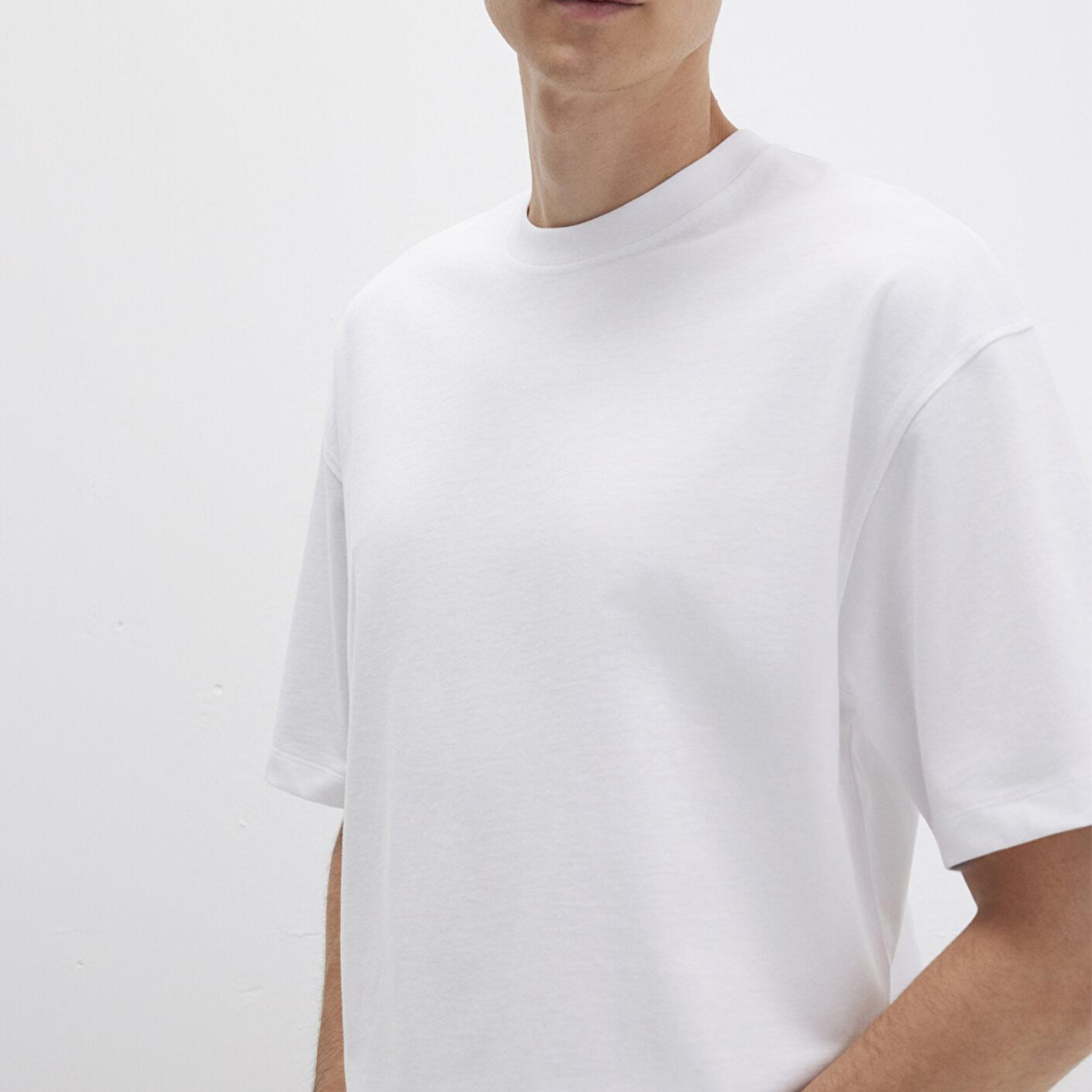 Mavi Bisiklet Yaka Beyaz Basic Tişört Oversize / Geniş Kesim 0613113-620