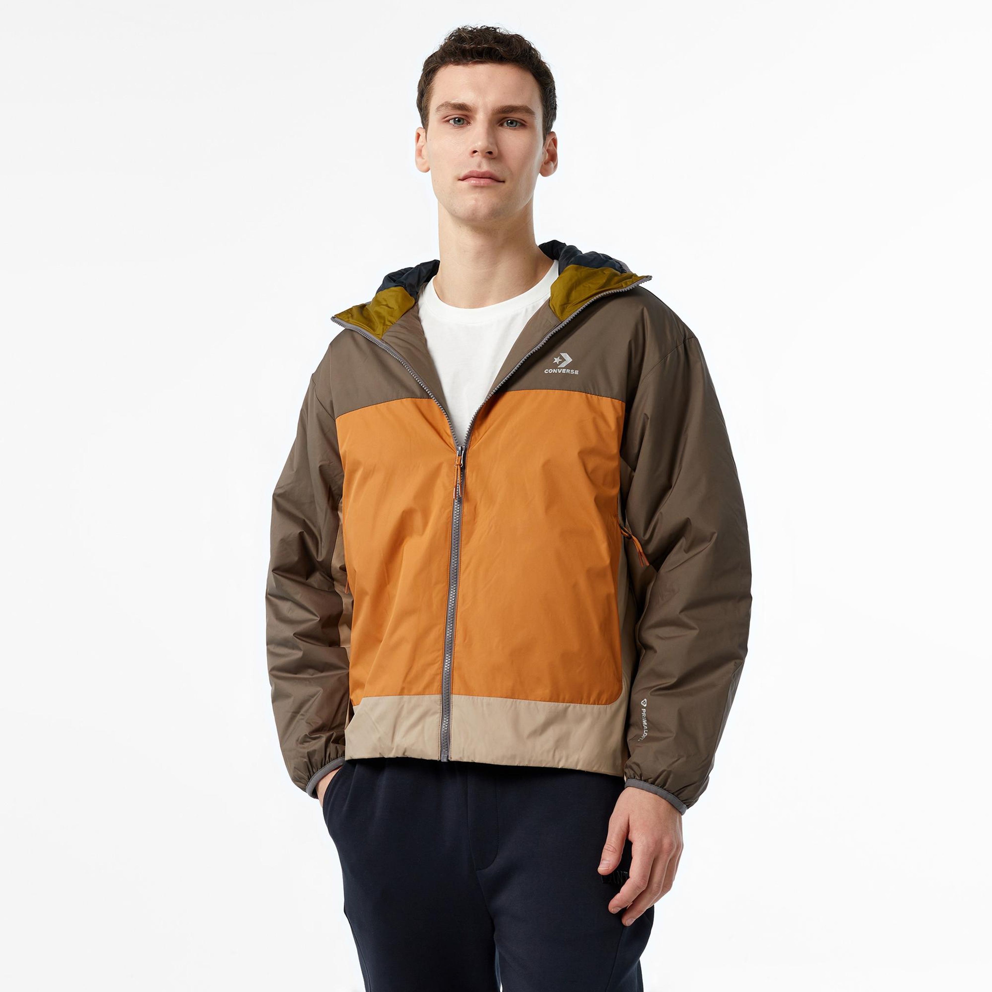 Converse Erkek Kapüşonlu Renk Bloklu Kahverengi Mont