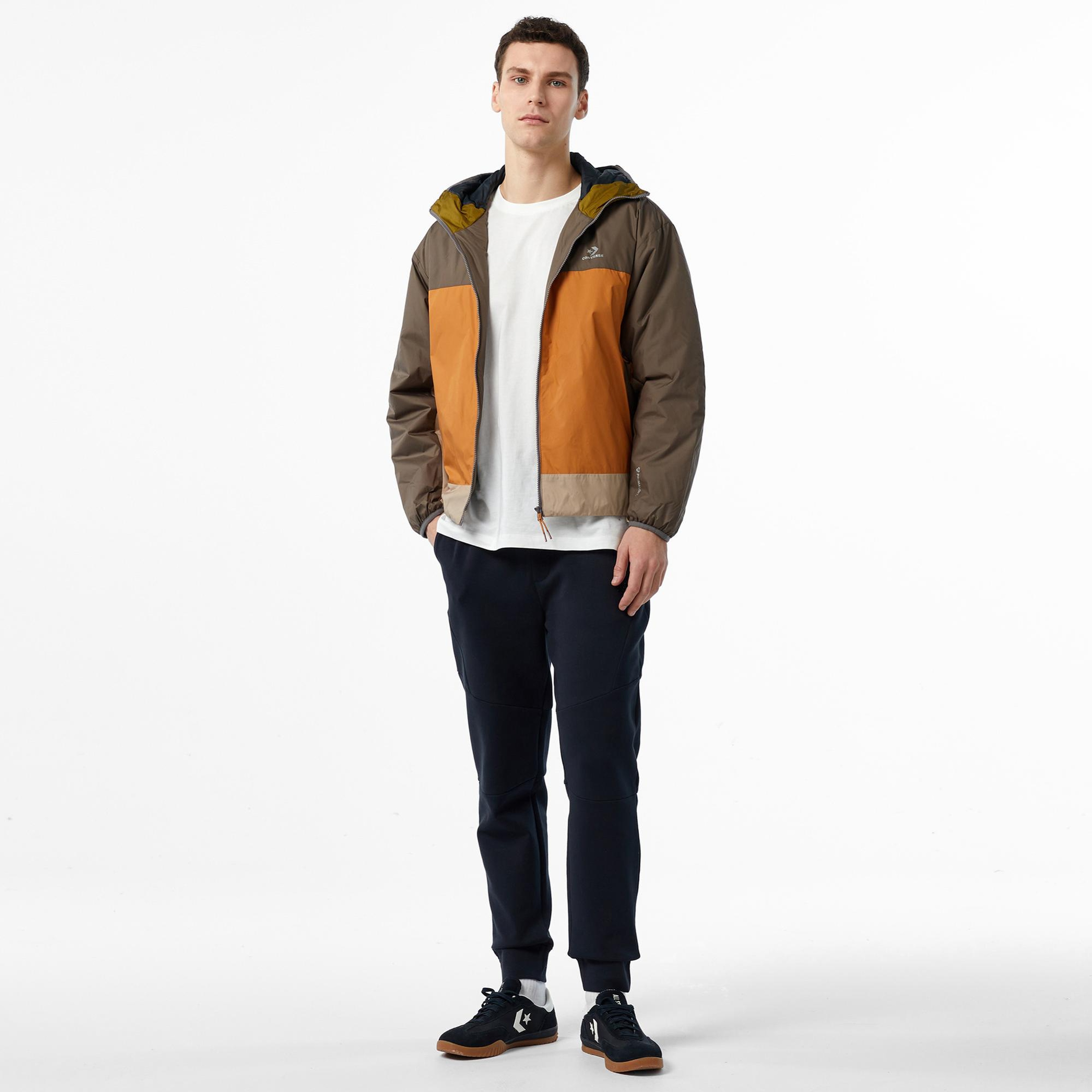 Converse Erkek Kapüşonlu Renk Bloklu Kahverengi Mont