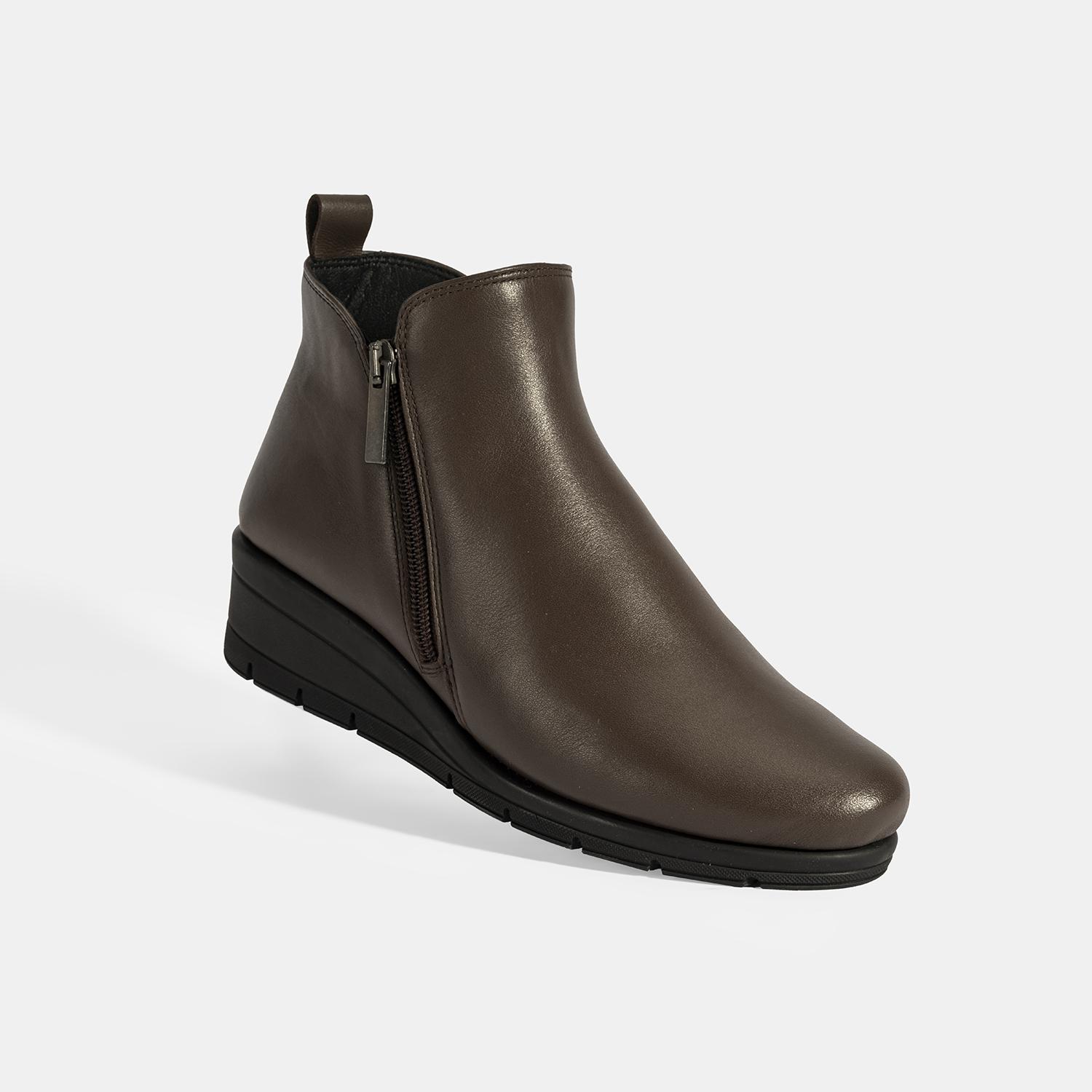 Kadın Kahve DesaComfort Çift Fermuarlı Deri Bot