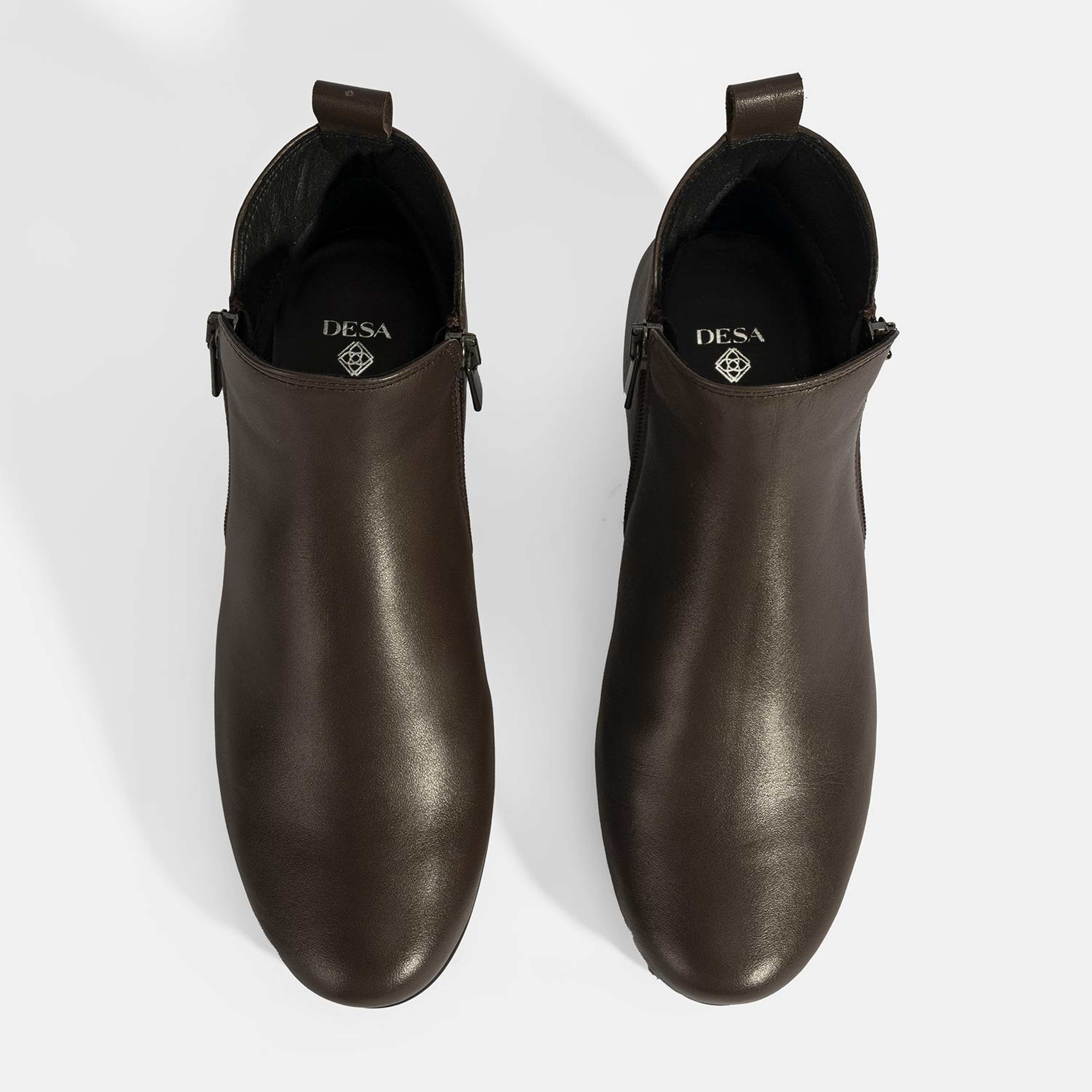 Kadın Kahve DesaComfort Çift Fermuarlı Deri Bot