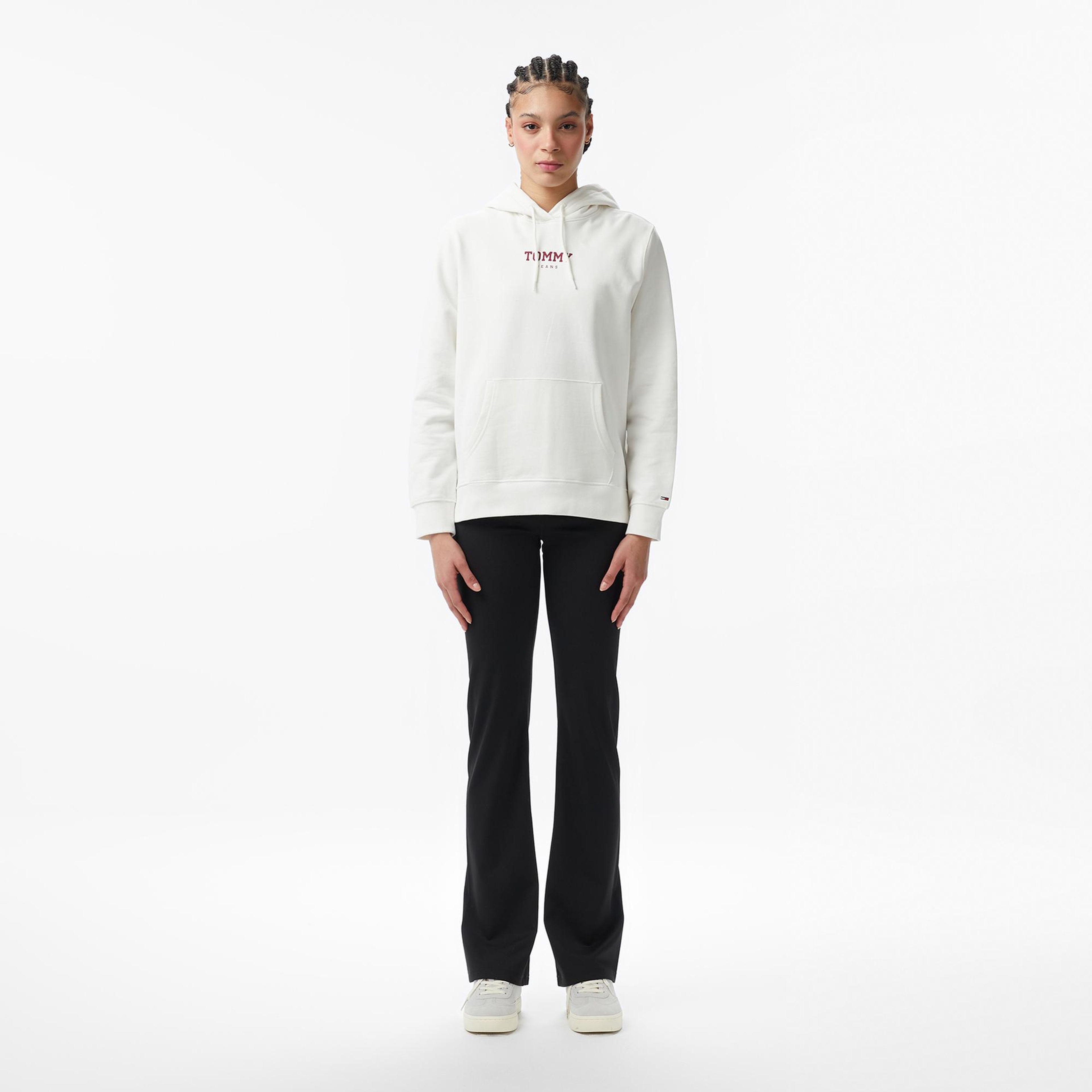 Tommy Hilfiger Essential Logo Kadın Beyaz Hoodie