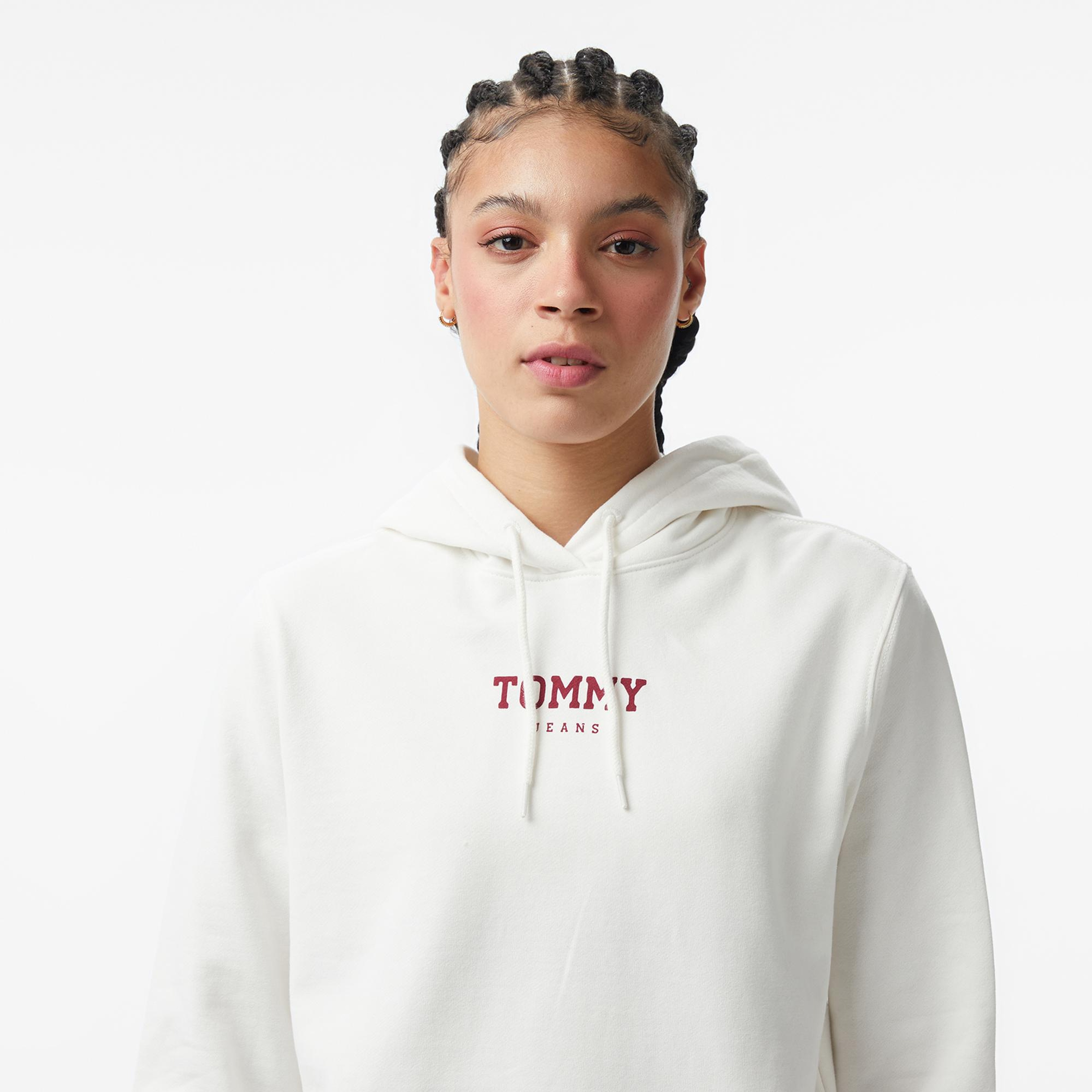 Tommy Hilfiger Essential Logo Kadın Beyaz Hoodie