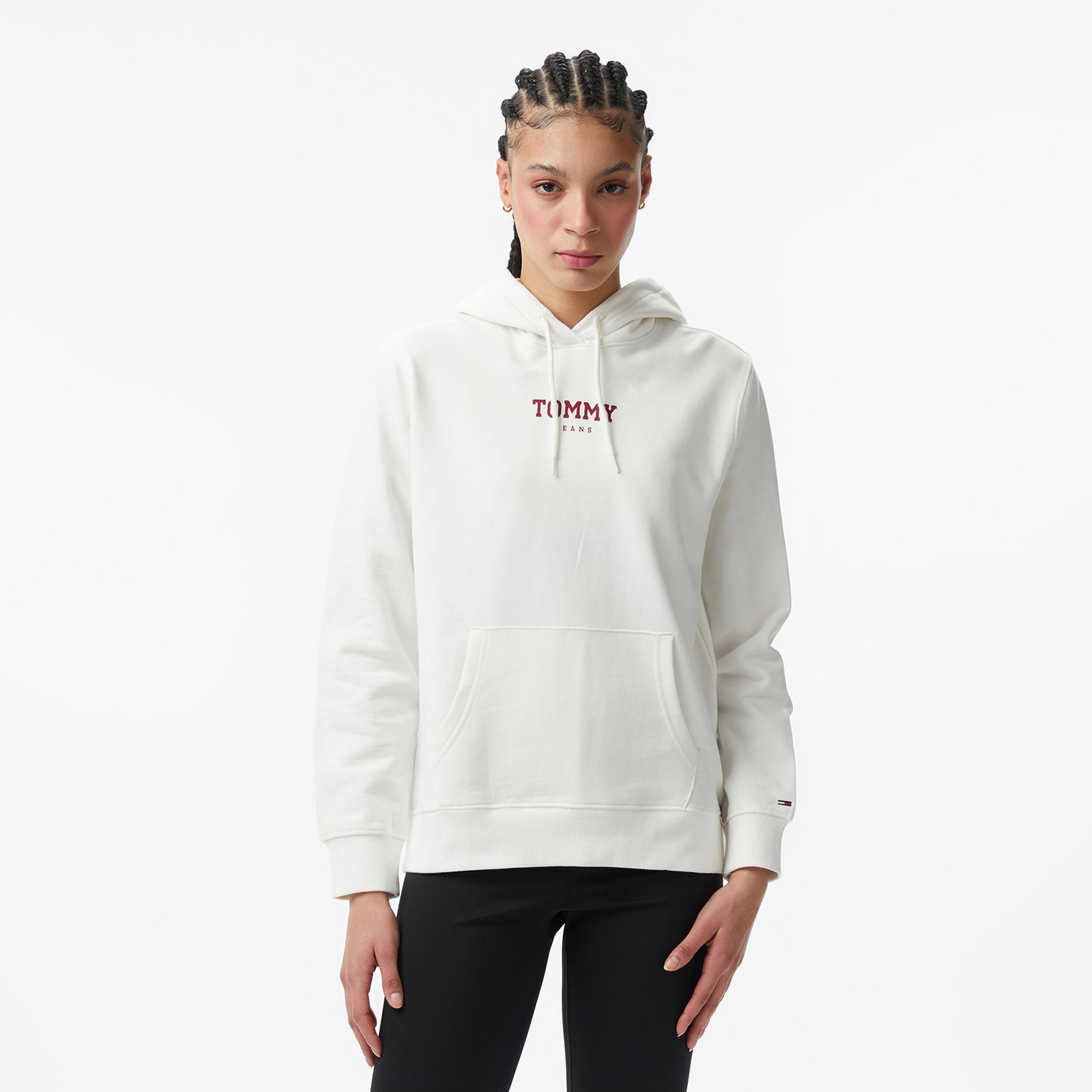 Tommy Hilfiger Essential Logo Kadın Beyaz Hoodie