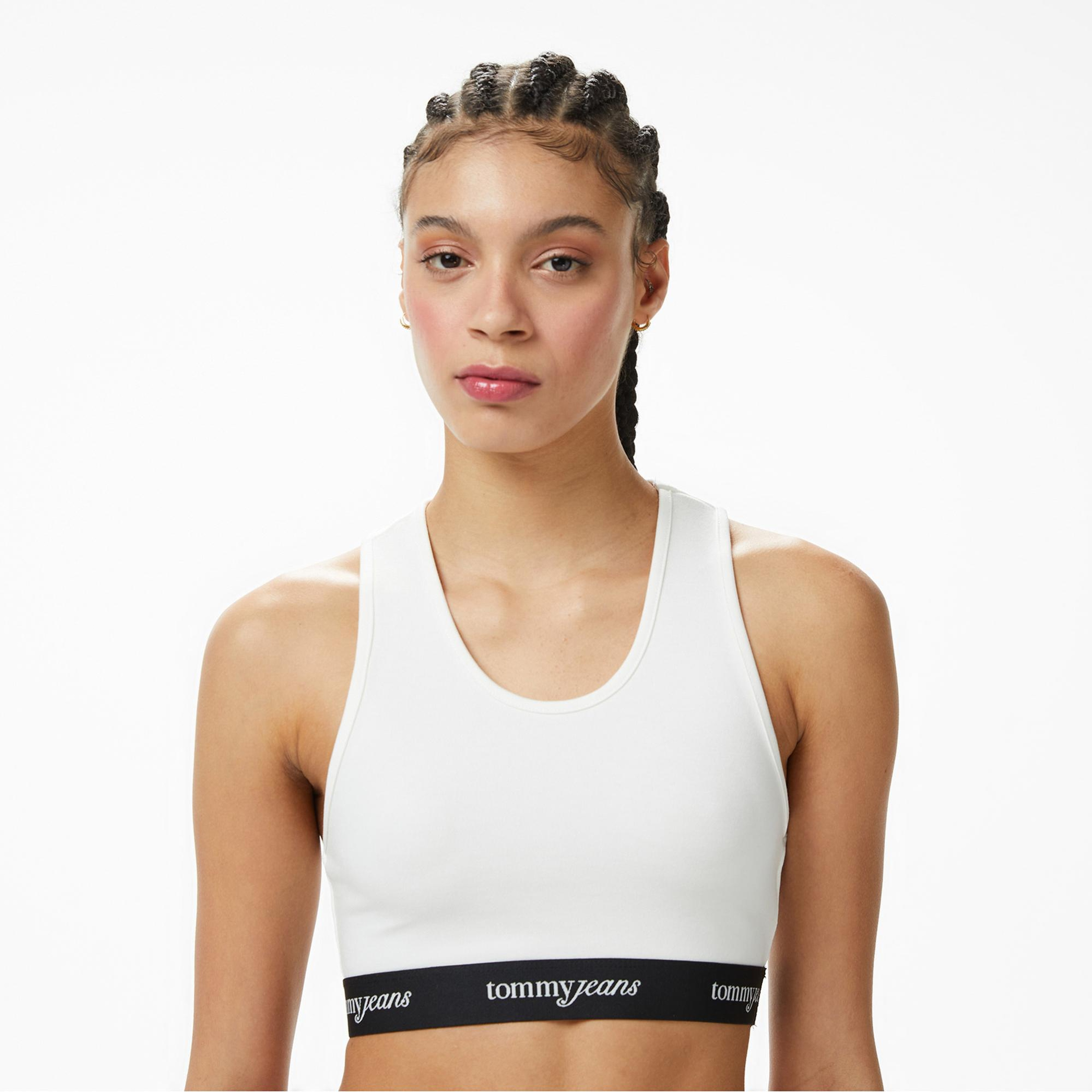 Tommy Hilfiger Logo Tape Kadın Beyaz T-Shirt