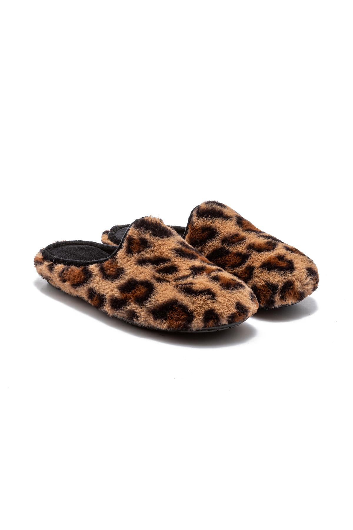 Leopar Kadın Peluş Ev Terliği Siyah 37/41