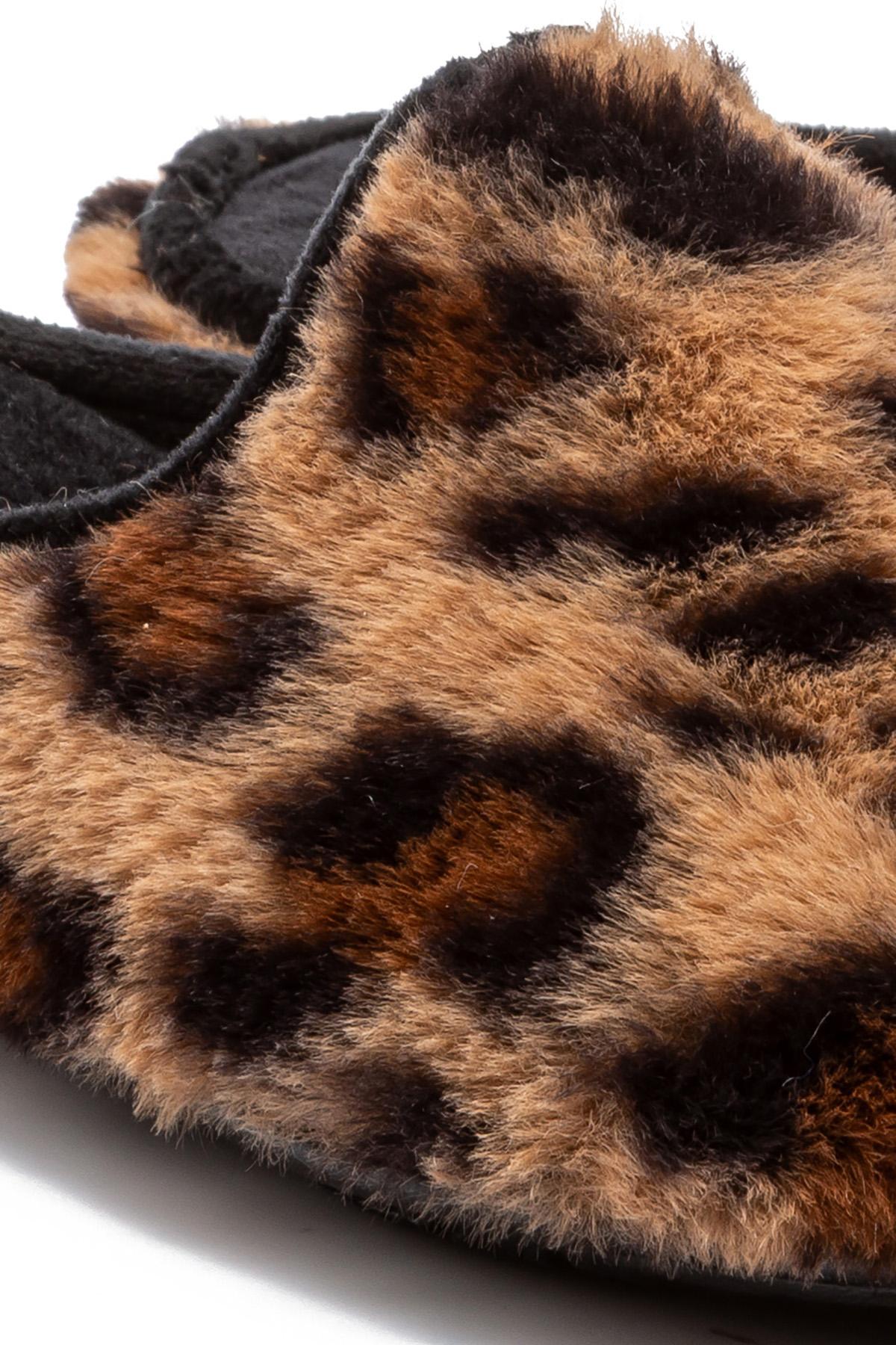 Leopar Kadın Peluş Ev Terliği Siyah 37/41