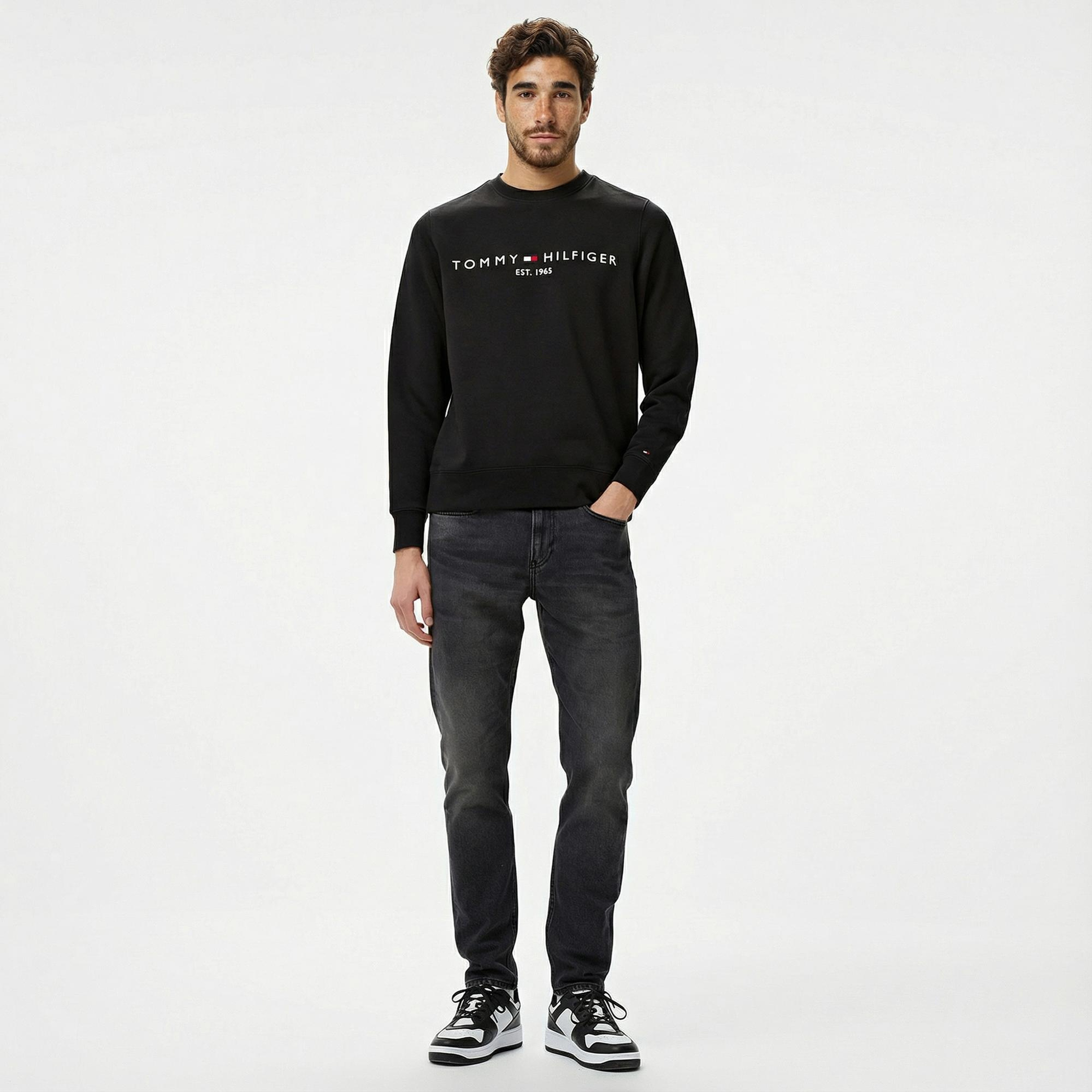 Tommy Hilfiger Tommy Logo Erkek Siyah Sweatshirt