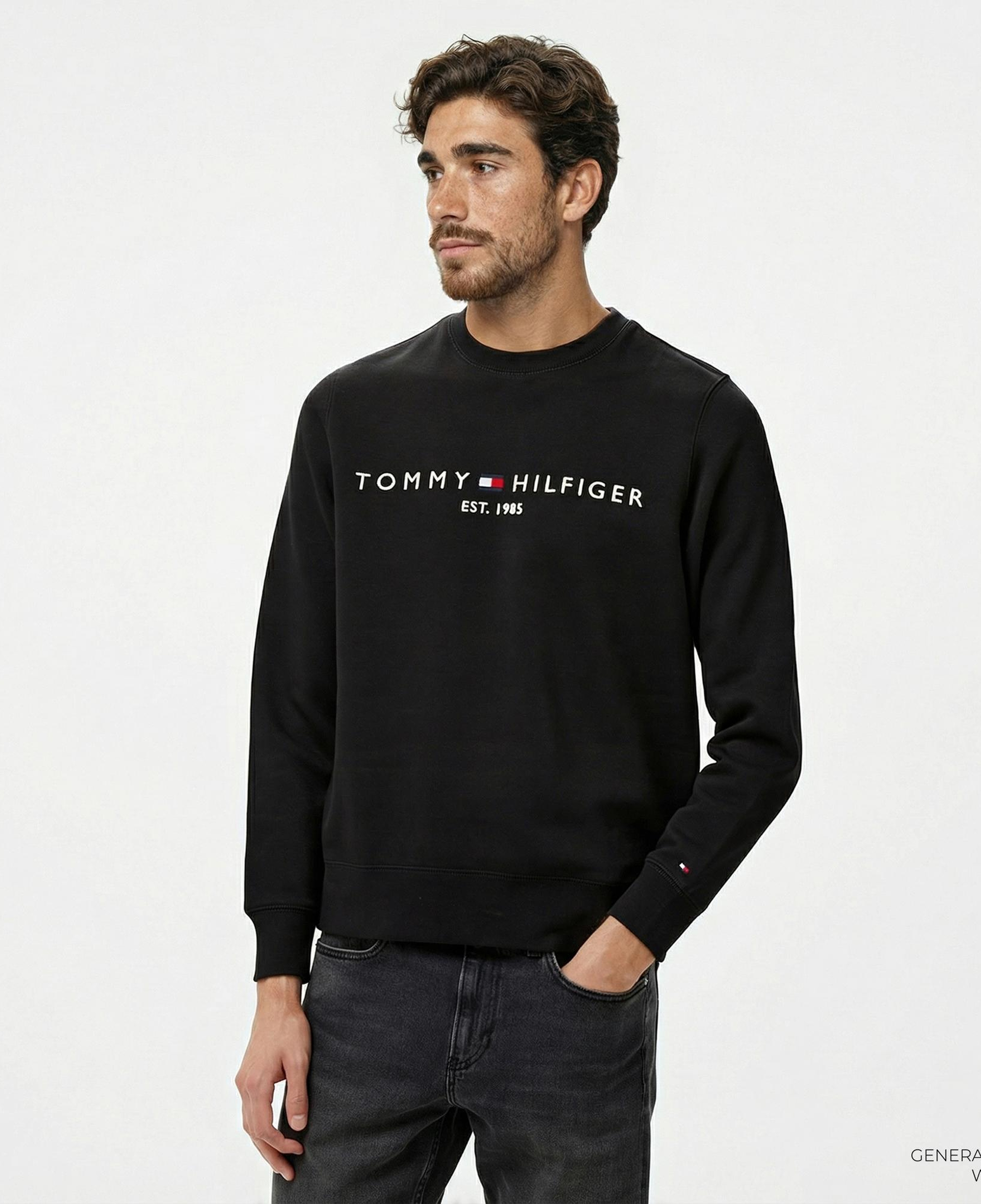 Tommy Hilfiger Tommy Logo Erkek Siyah Sweatshirt