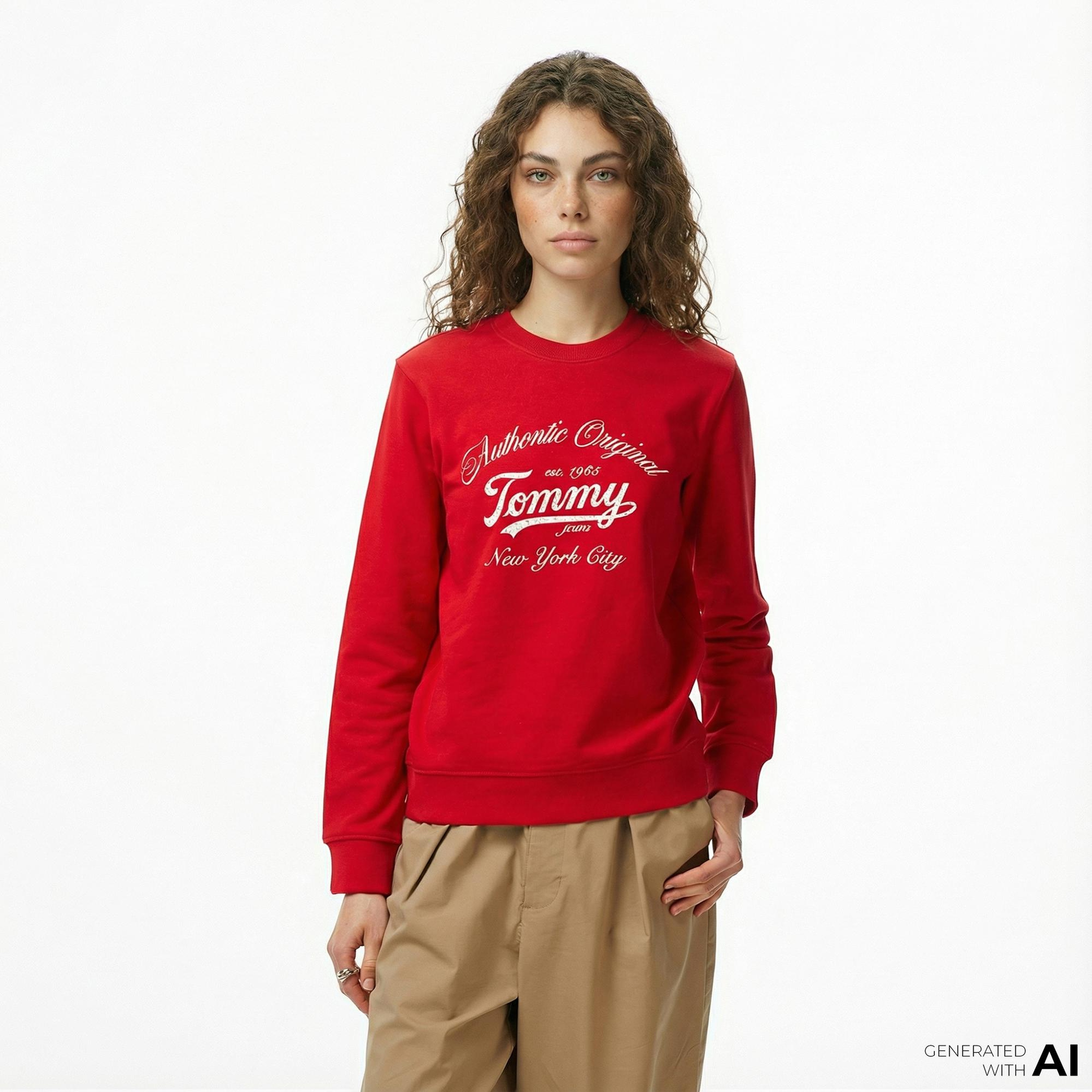 Tommy Jeans Regular Essential Logo Kadın Kırmızı Sweatshirt