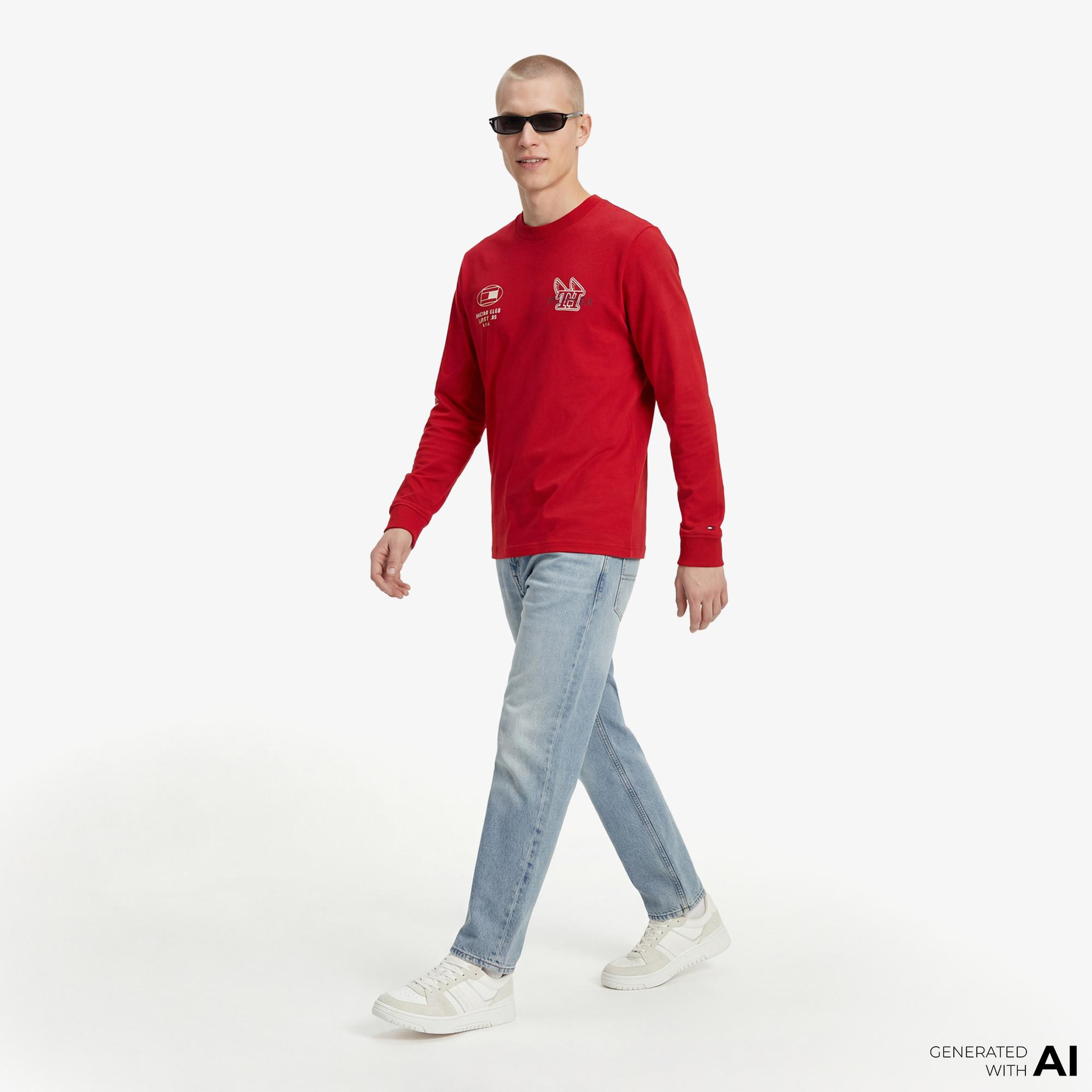 Tommy Hilfiger Moto Pack Erkek Kırmızı Uzun Kollu T-Shirt