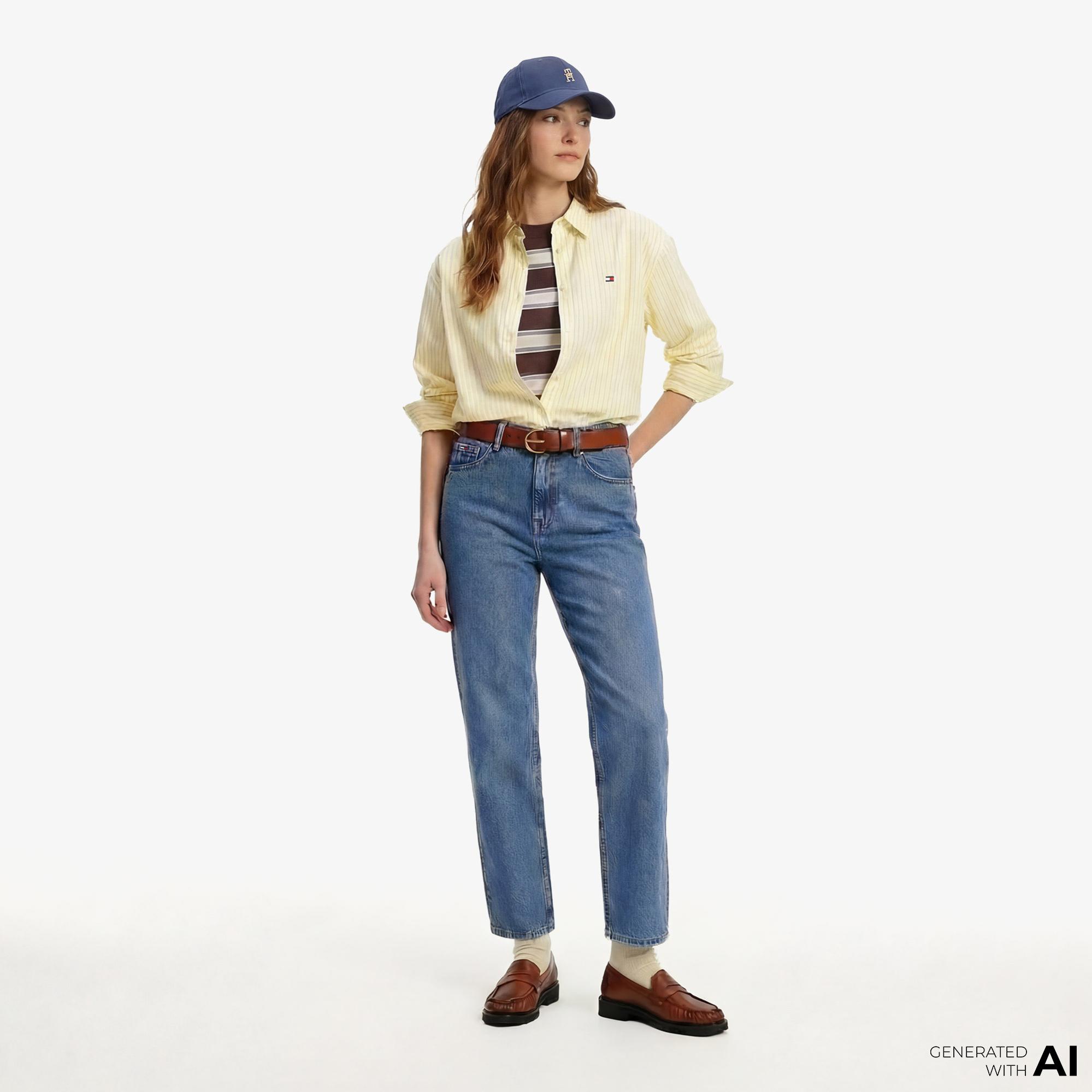 Tommy Hilfiger Essentials Poplin Kadın Sarı Gömlek