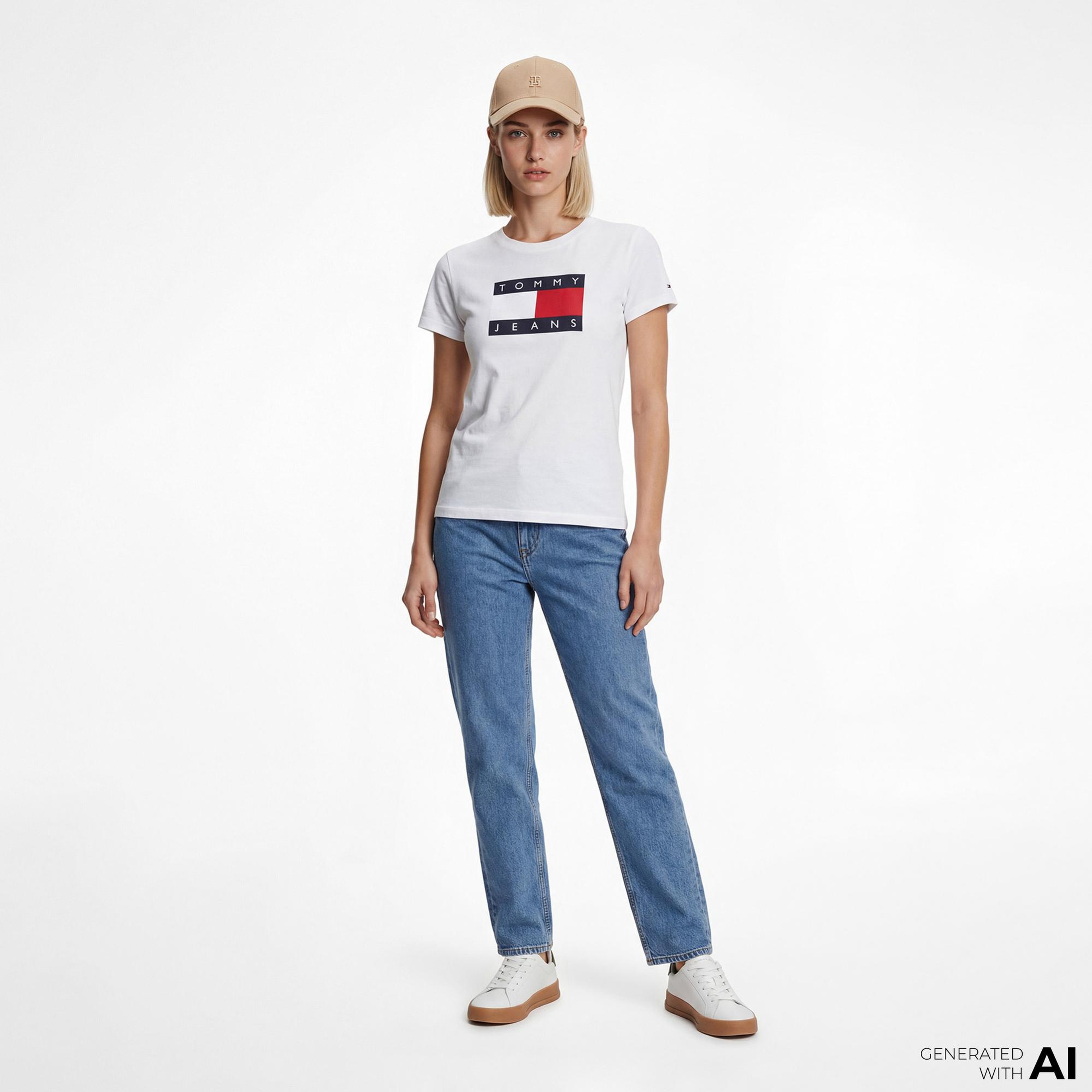 Tommy Hilfiger Flag Kadın Beyaz T-Shirt