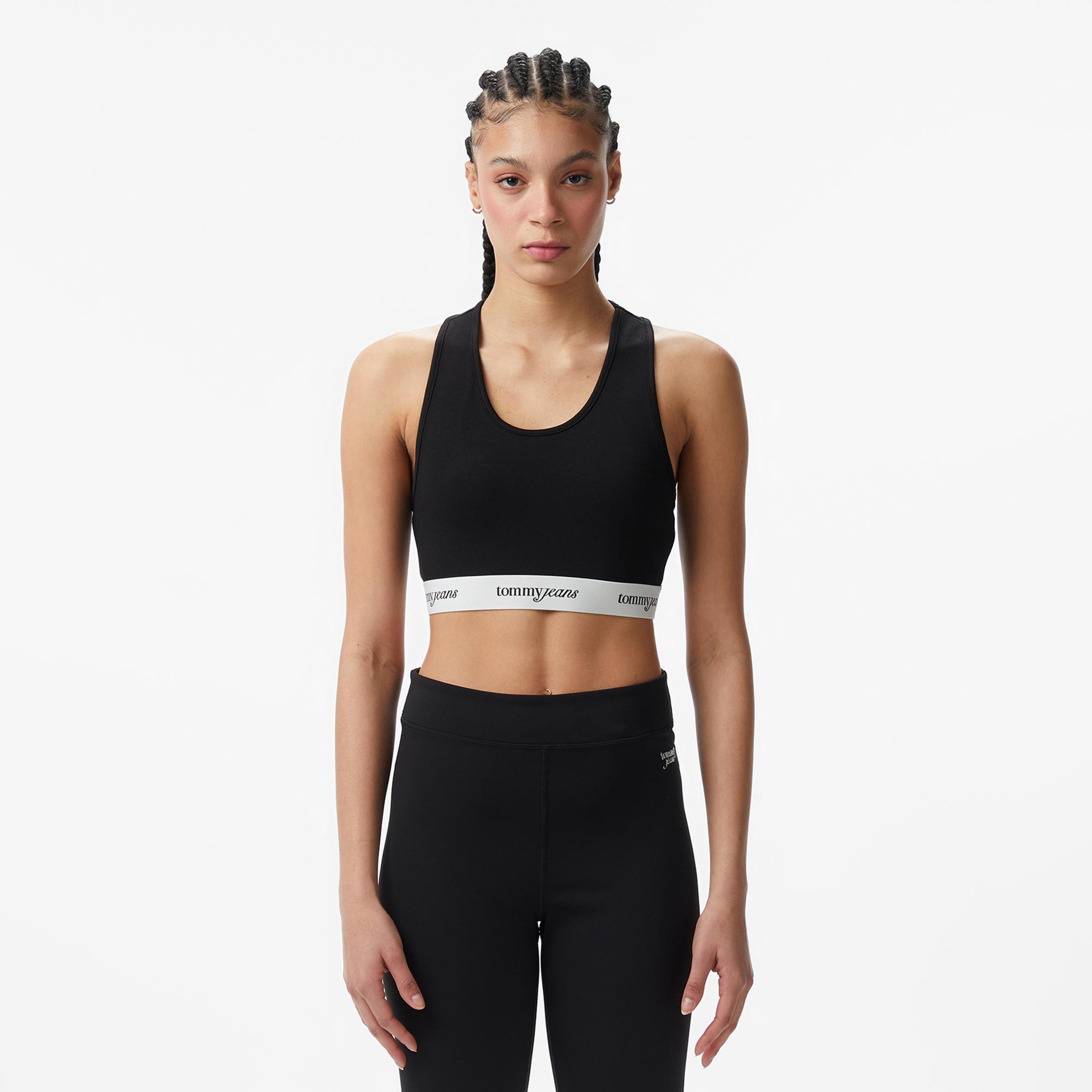 Tommy Hilfiger Logo Tape Kadın Siyah T-Shirt