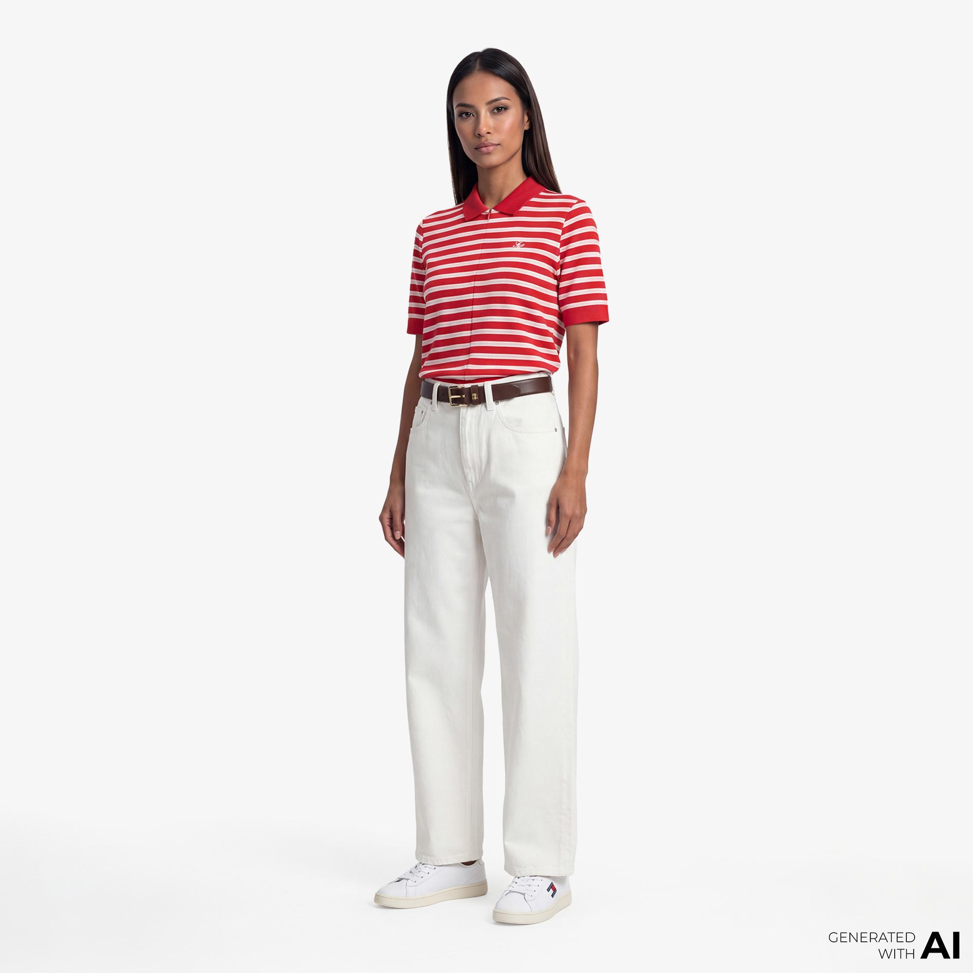 Tommy Hilfiger Script Liyosel Kadın Kırmızı Polo Yaka T-Shirt