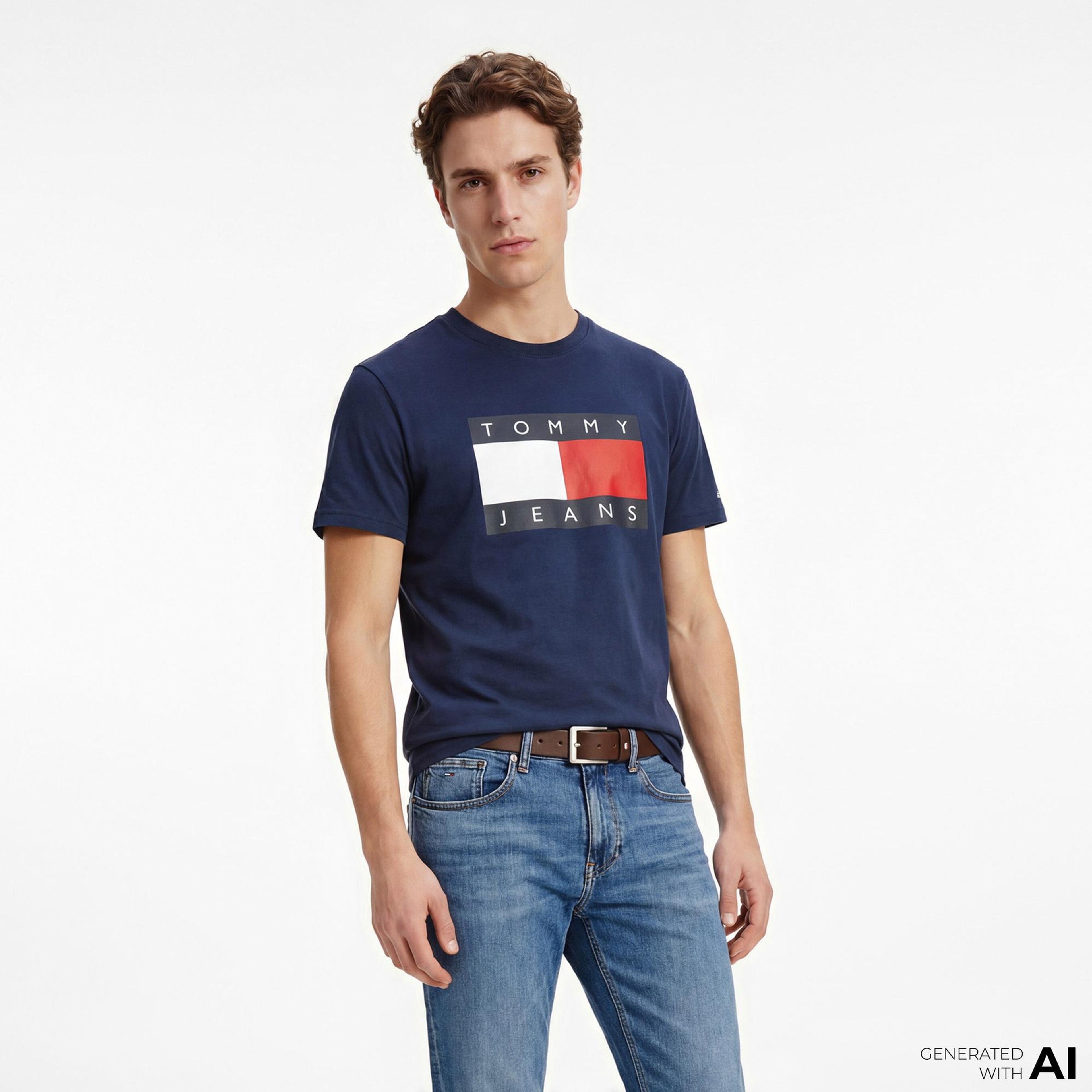 Tommy Hilfiger Flag Erkek Lacivert T-Shirt