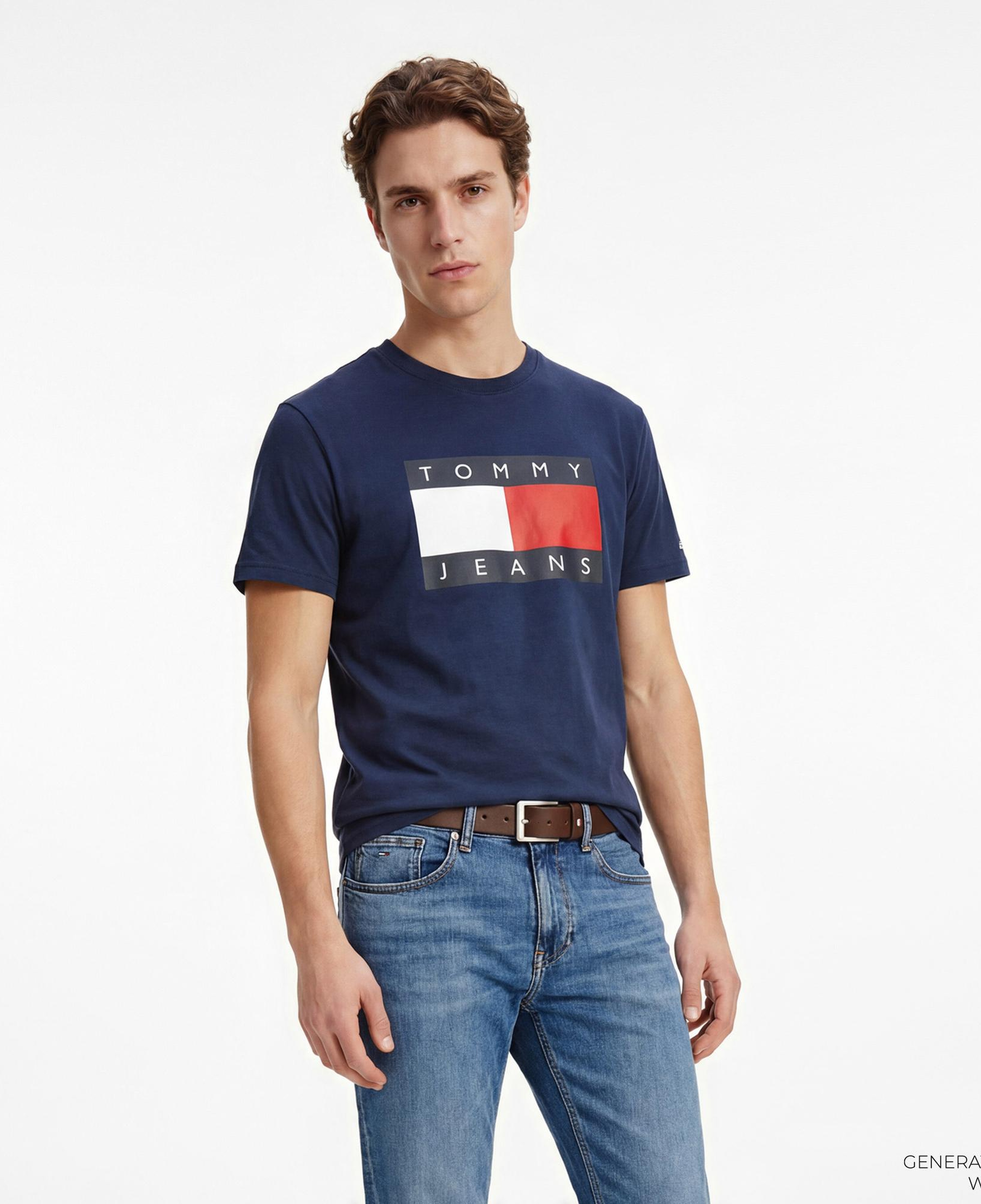 Tommy Hilfiger Flag Erkek Lacivert T-Shirt